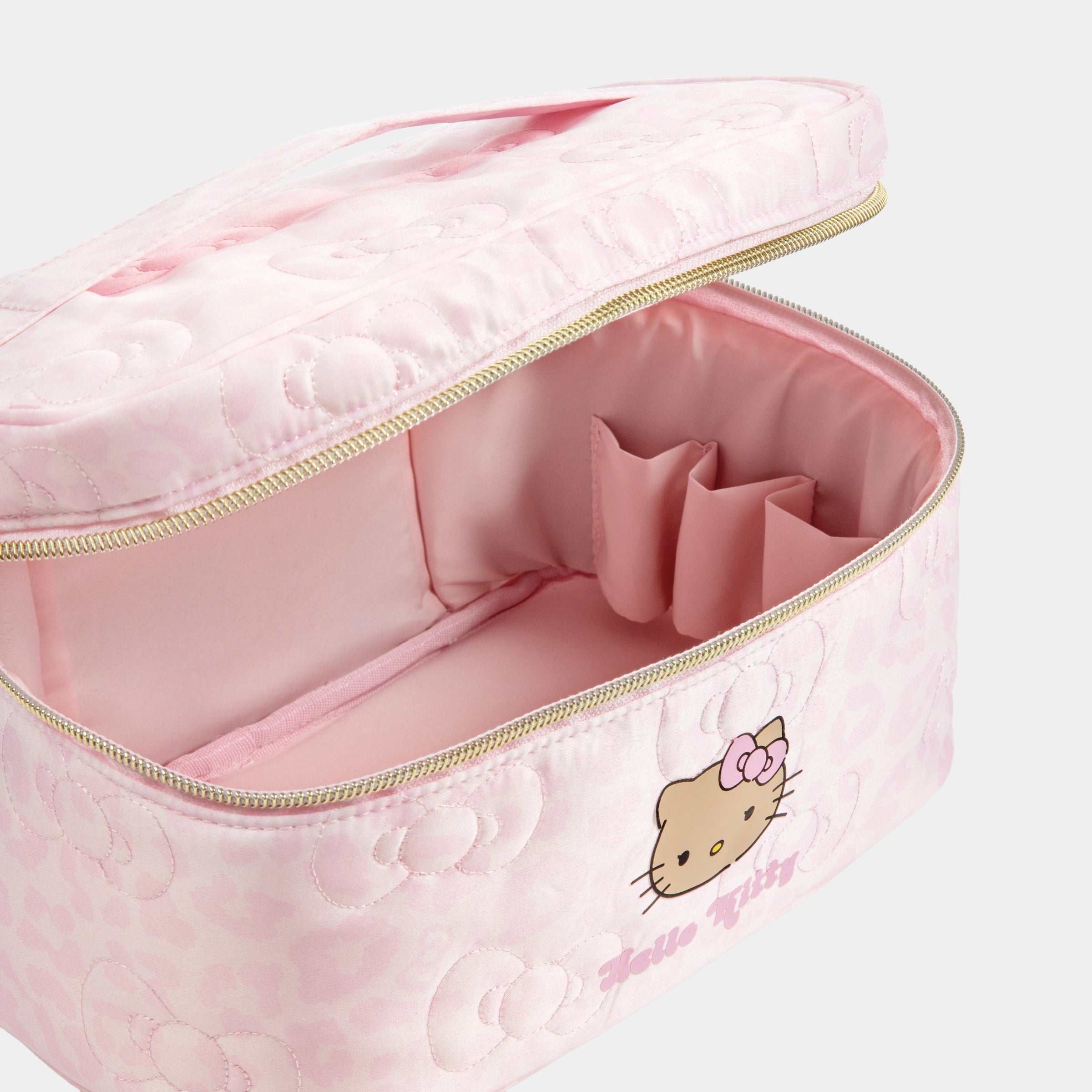 "Hello Kitty" Medium Quilted Travel Cosmetic Bag – Pink Leopard