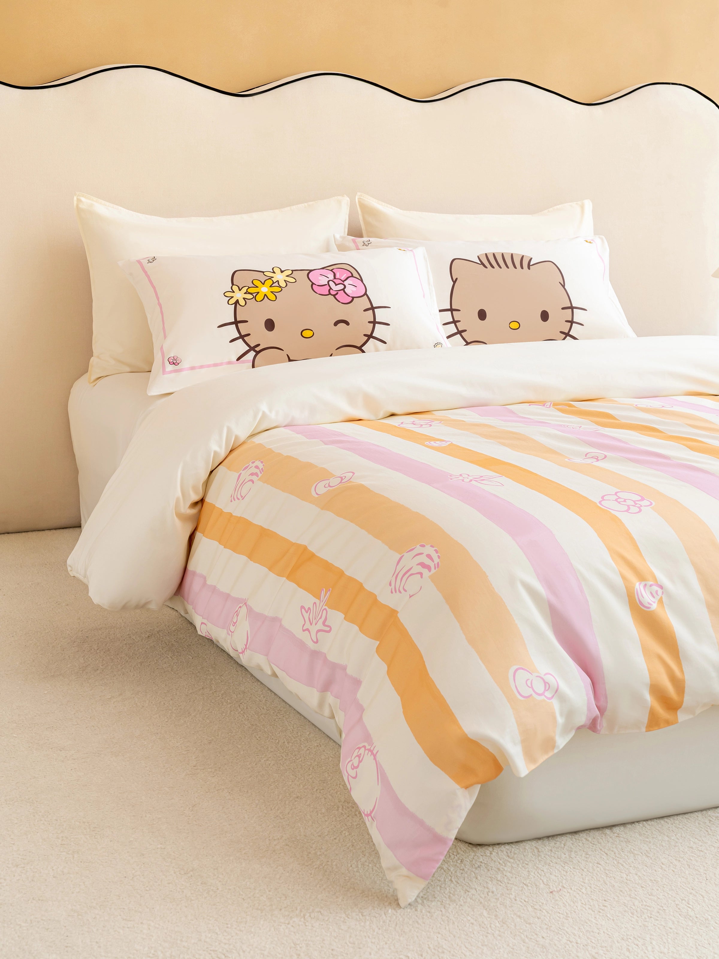 "Hello Kitty & Dear Daniel" Cotton Sateen Printed Bedding Set – Coral Pink