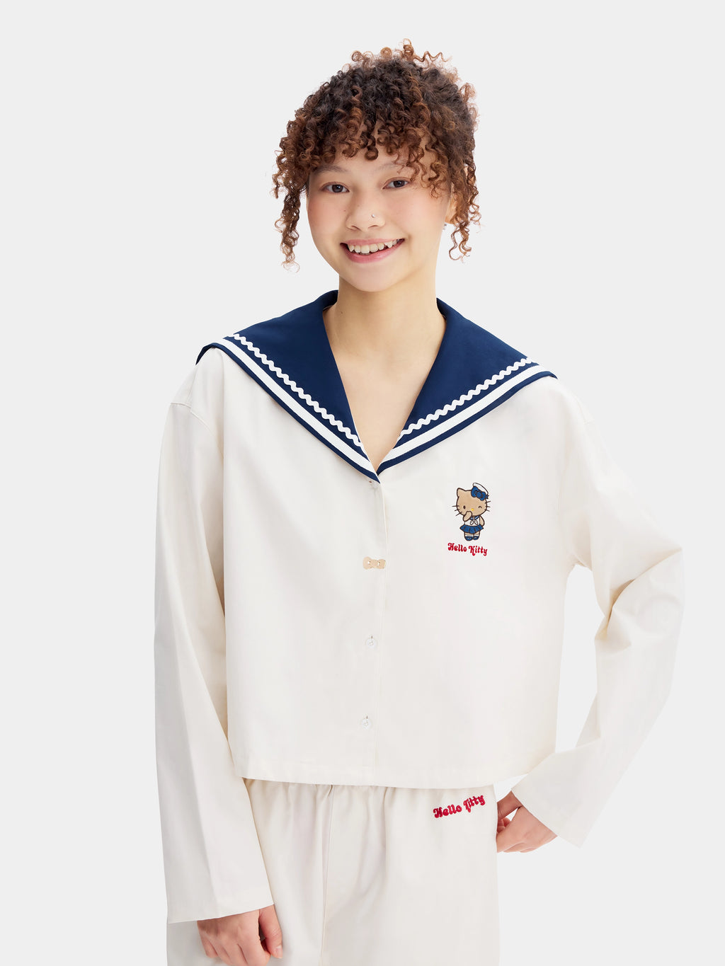 "Hello Kitty" 棉質水手領長袖居家服套裝