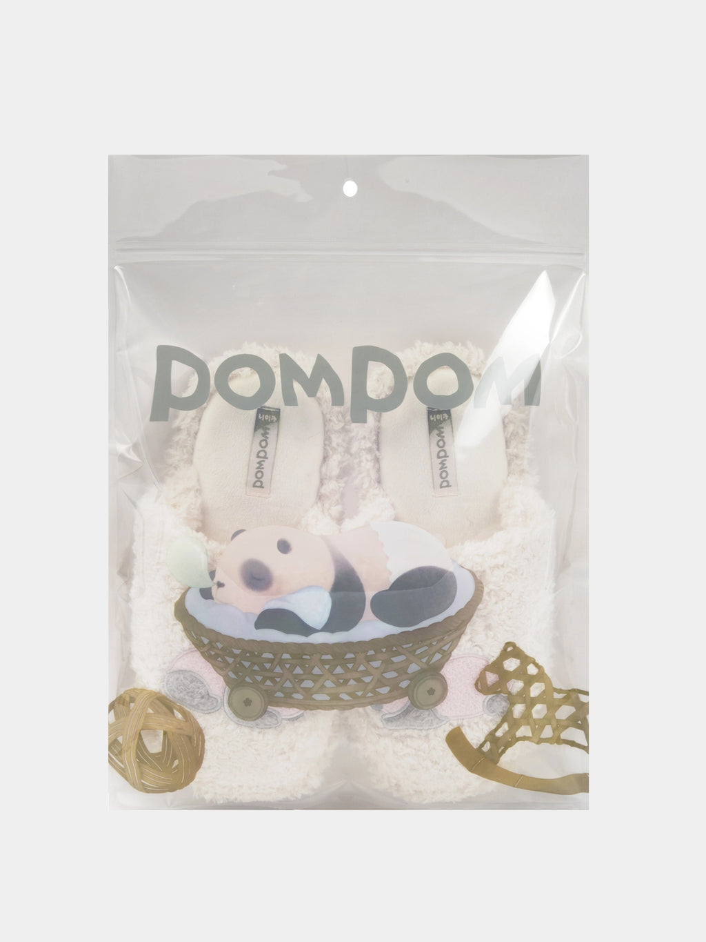 "Panda PomPom" Fluffy Slippers – Cream White