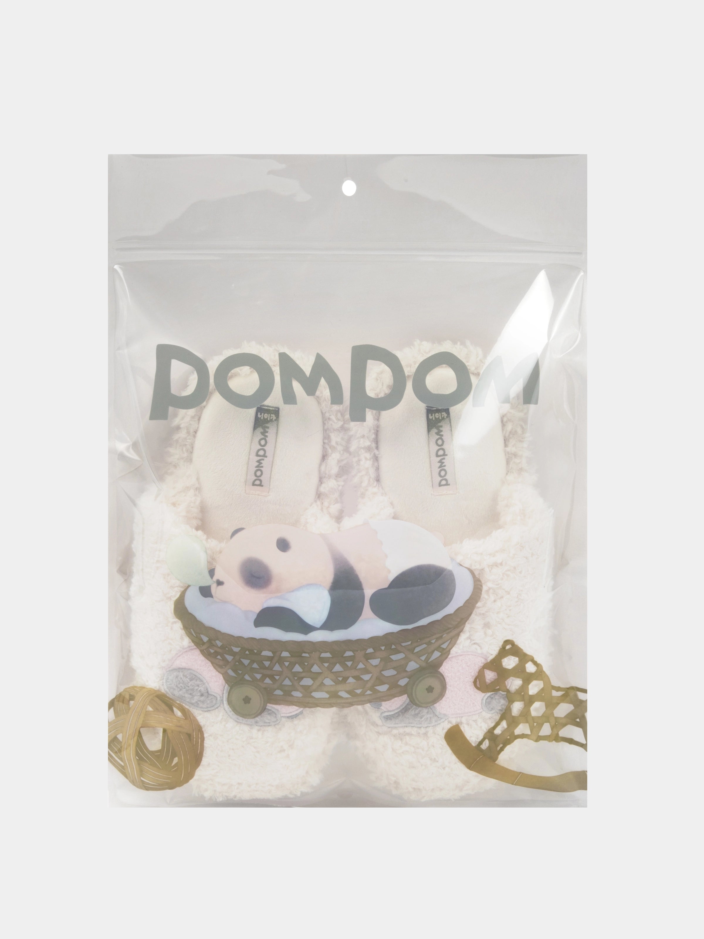 "Panda PomPom" Fluffy Slippers – Cream White