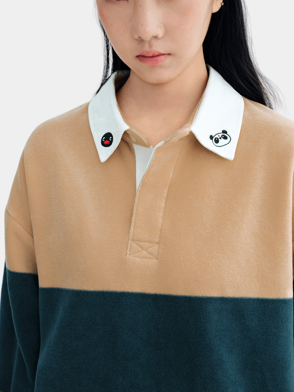 ชุดลำลองเสื้อโปโลผ้าฟลีซ PIN!POM! - แขนยาวและกางเกงขาสั้น - ลายทางสีเหลืองและน้ำตาล