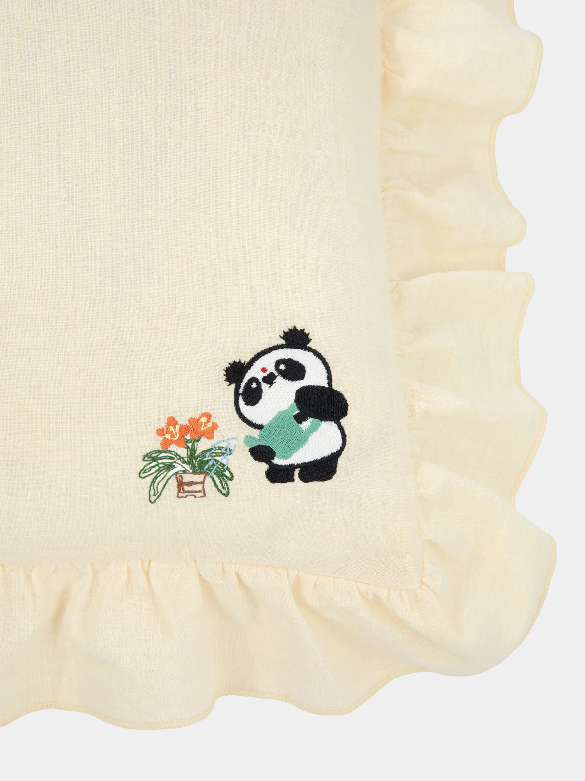 "panda pompom" Embroidered Buckwheat Pillow – Cream White