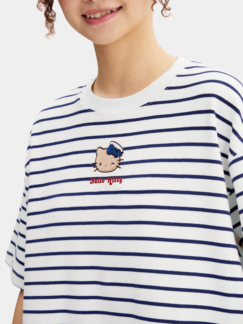 "Hello Kitty" Stretch Cotton Jersey Breton Stripe Loungewear Set Short Sleeve