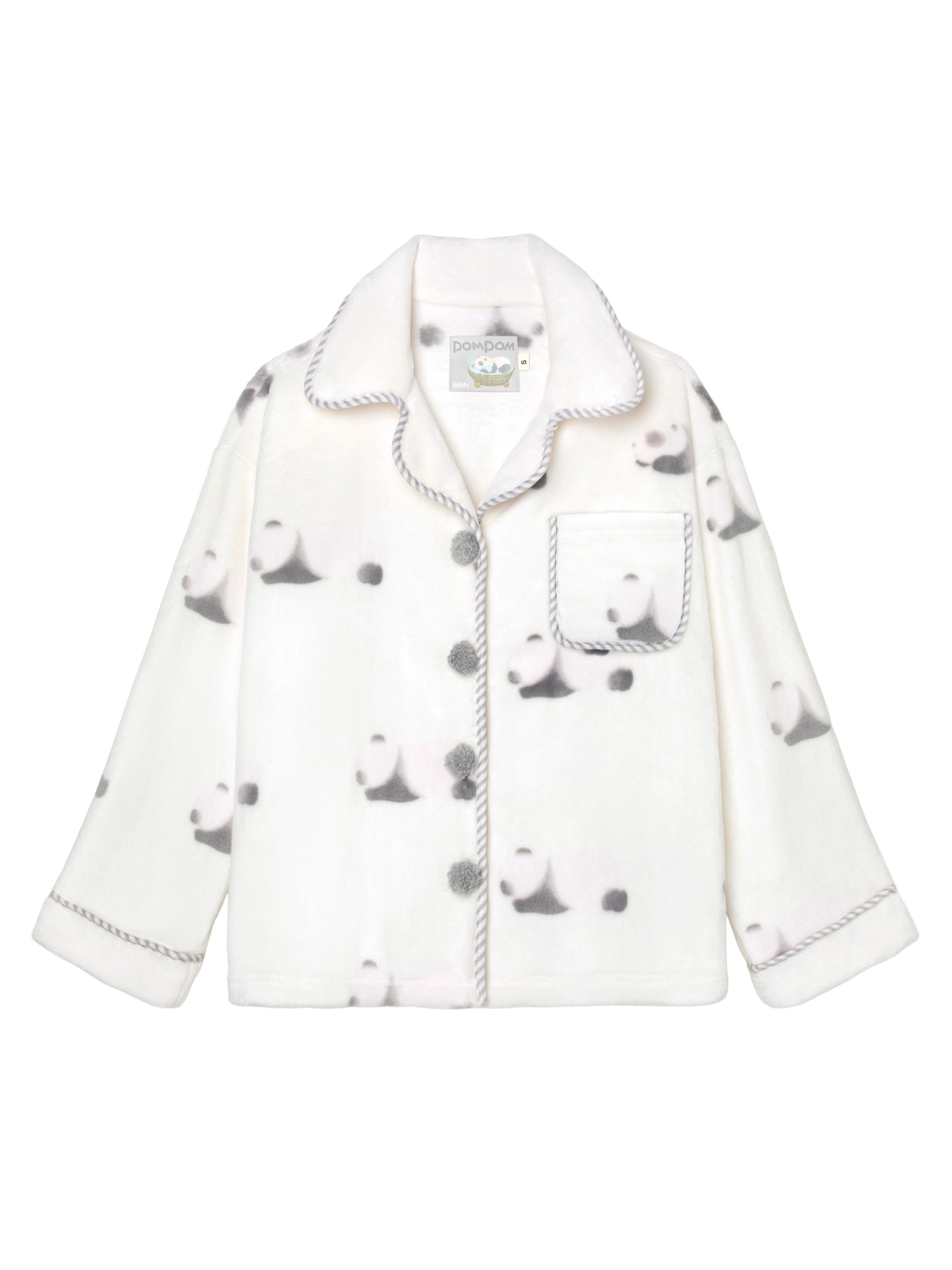 "Panda PomPom" Flannel Loungewear Set – Cream White