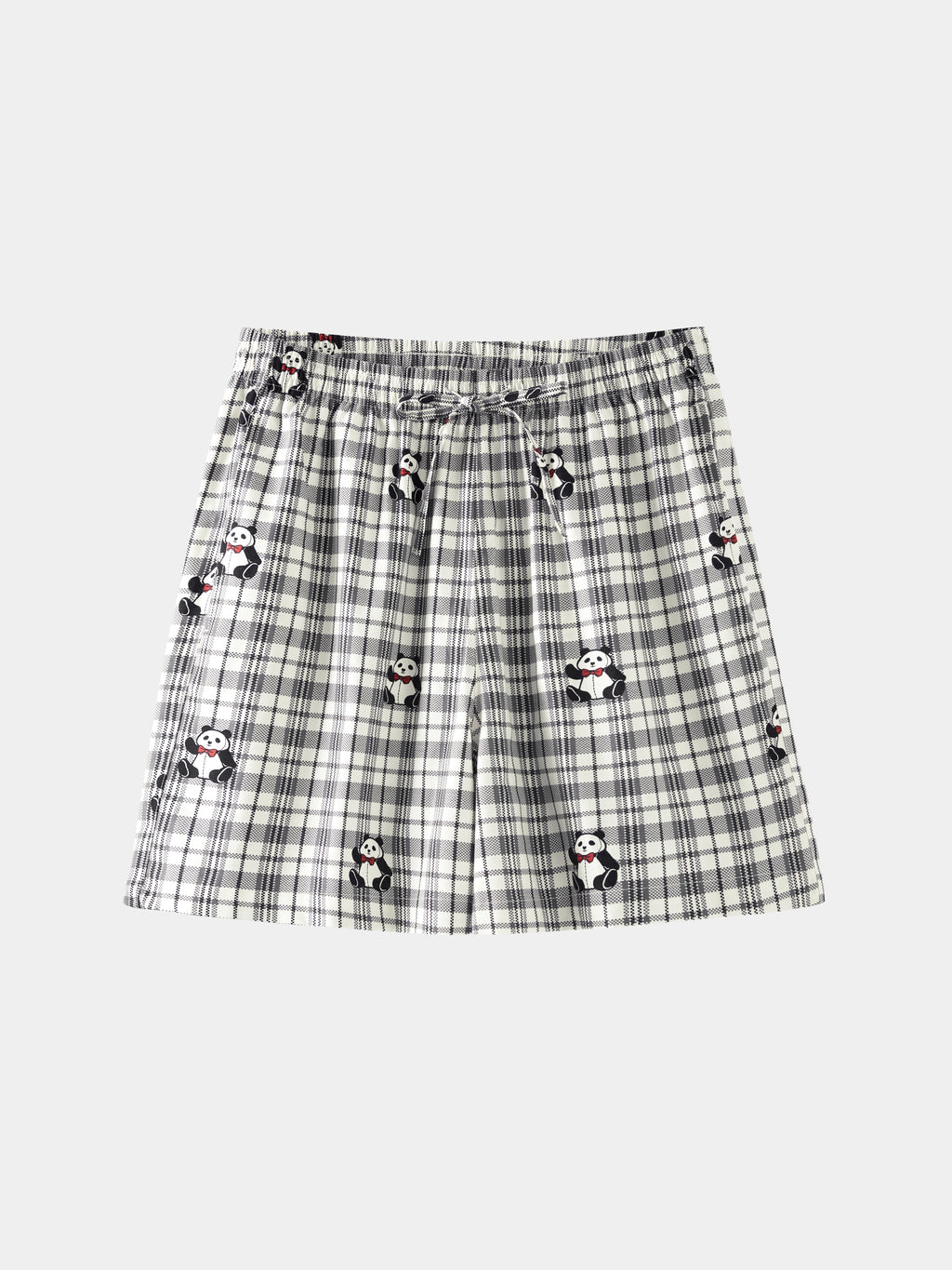 "Panda PomPom" Tencel Cotton Blend Short Loungewear Set – Black Grid