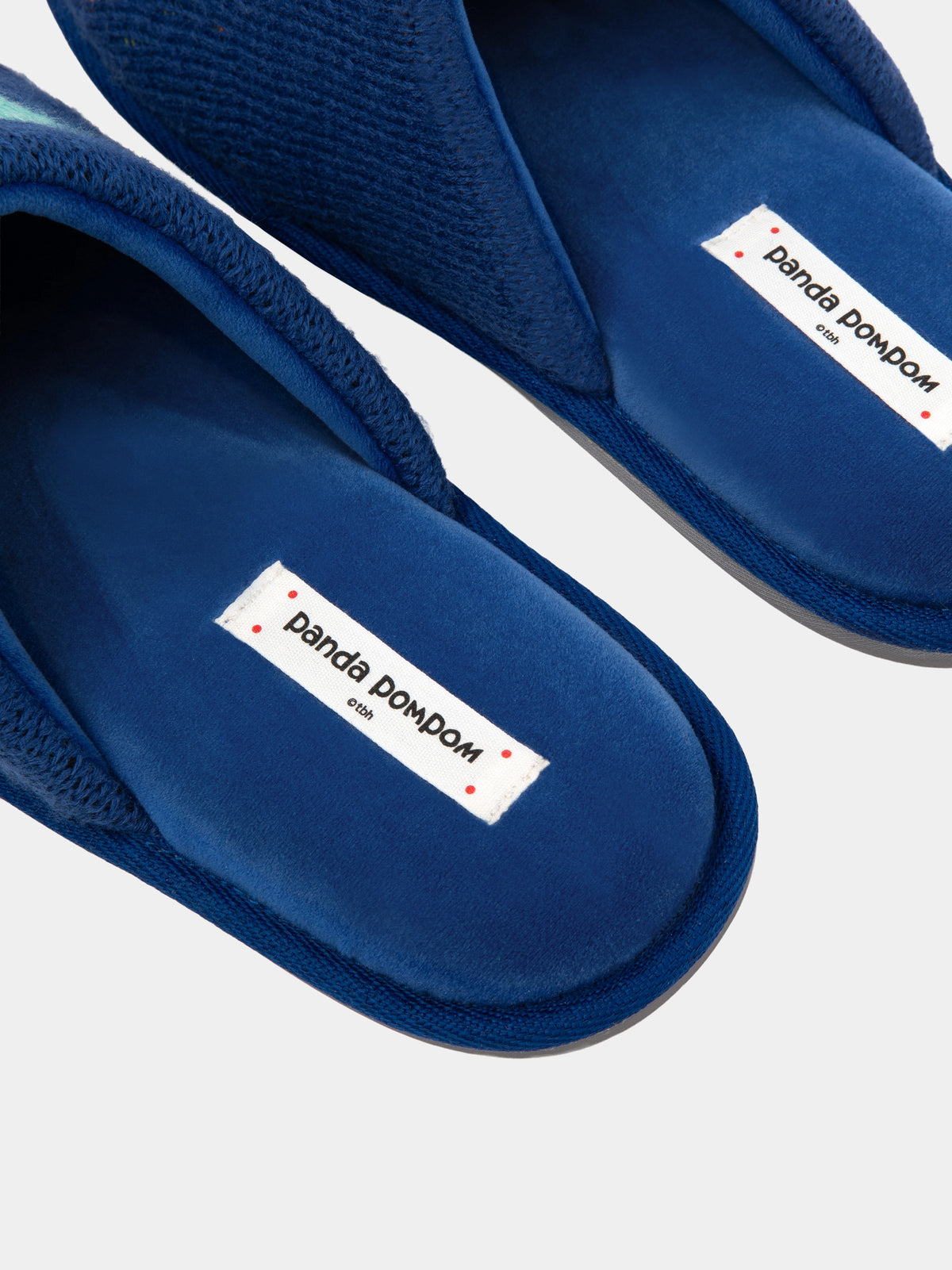 "panda pompom" Fluffy Slippers – Blue