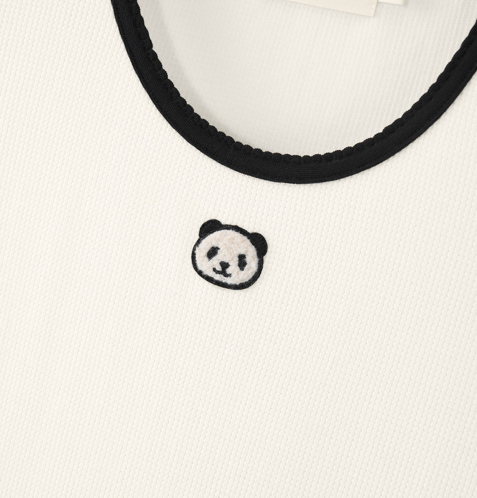 "Panda PomPom" Waffle Checks Nightgown – Cream White