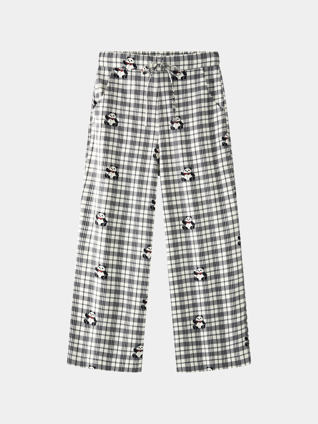 "Panda PomPom" Tencel Cotton Blend Loungewear Set – Black Grid
