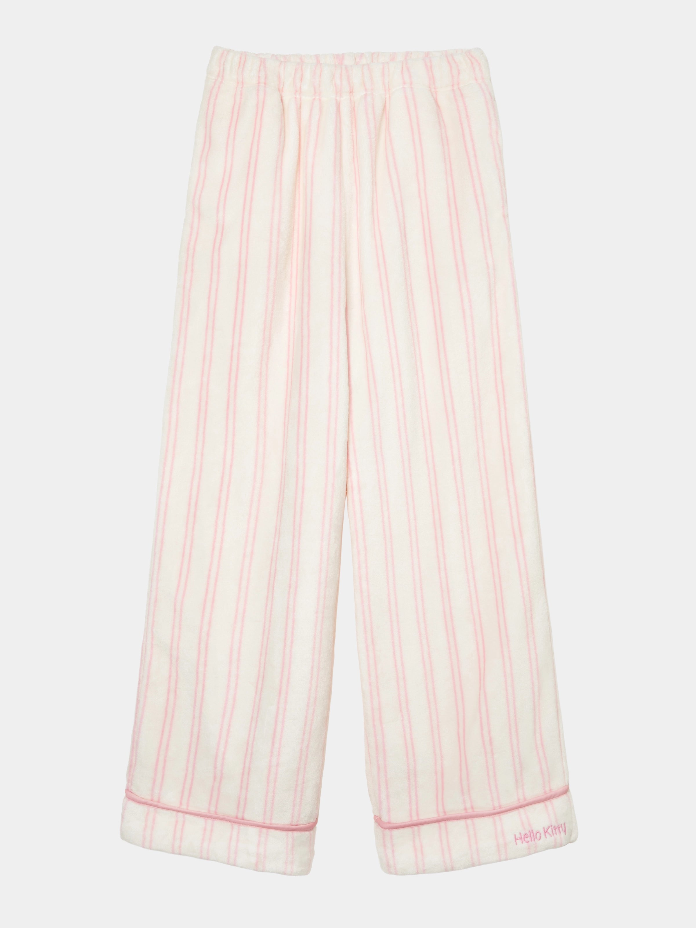 "Hello Kitty" Flannel Loungewear Set Cream Stripes
