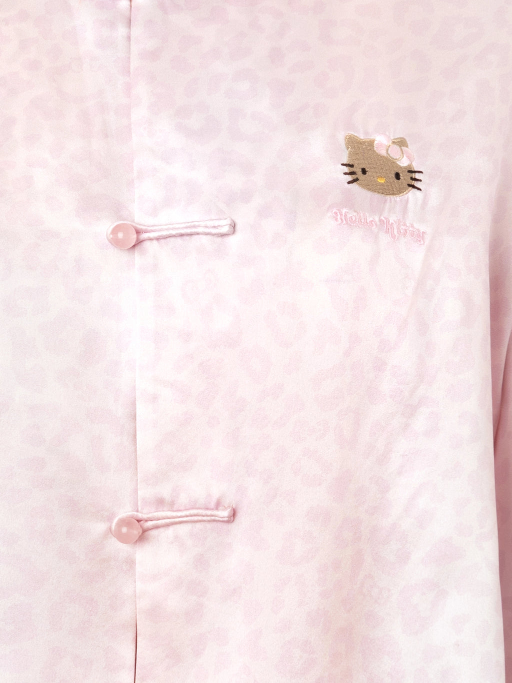 "Hello Kitty" Premium Heavy Mulberry Silk Chinese-Style Short Top – Pink Leopard