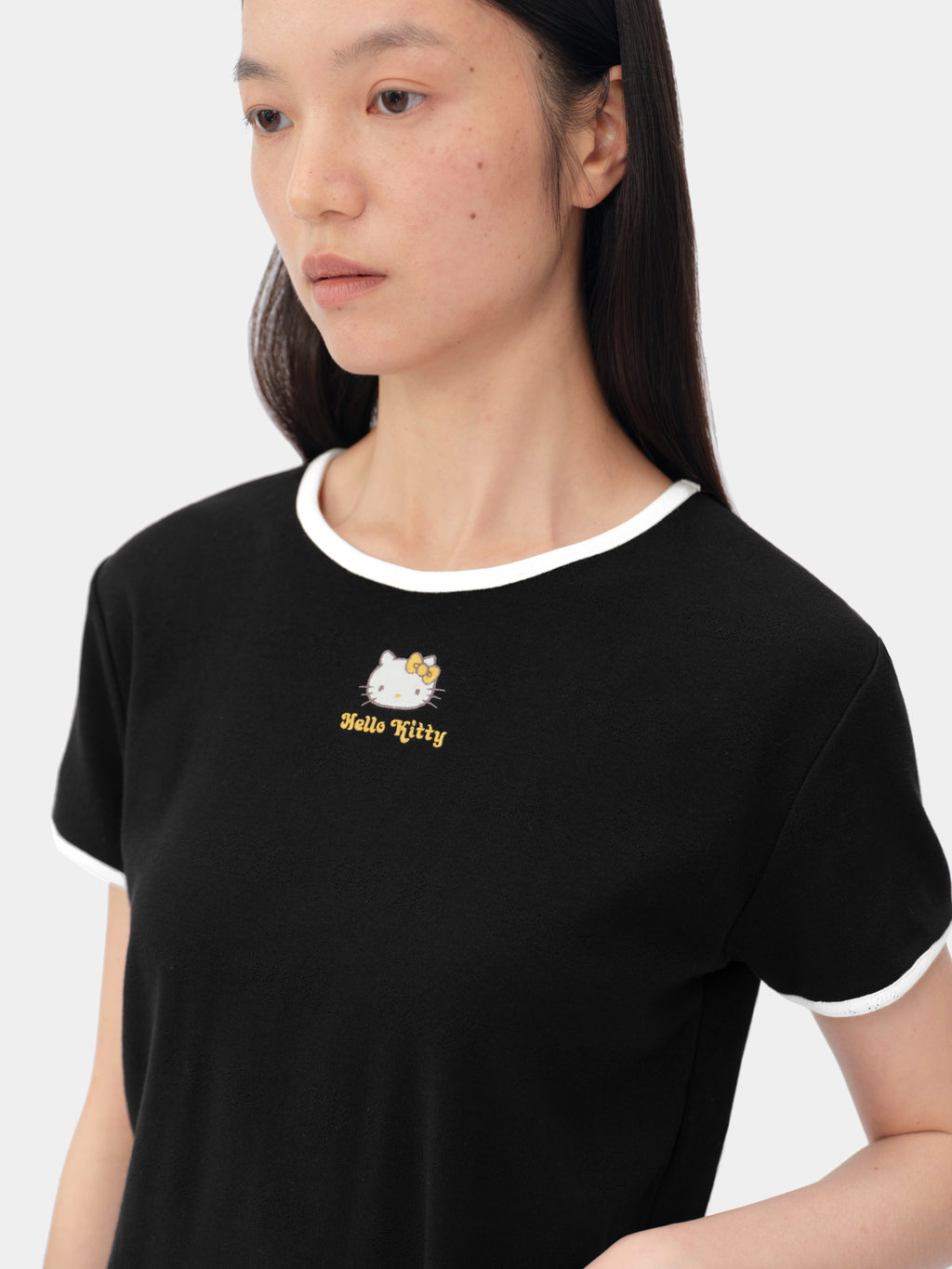 "Hello Kitty" Stretch Cotton Jersey Short Sleeve Loungewear Set – Classic Black