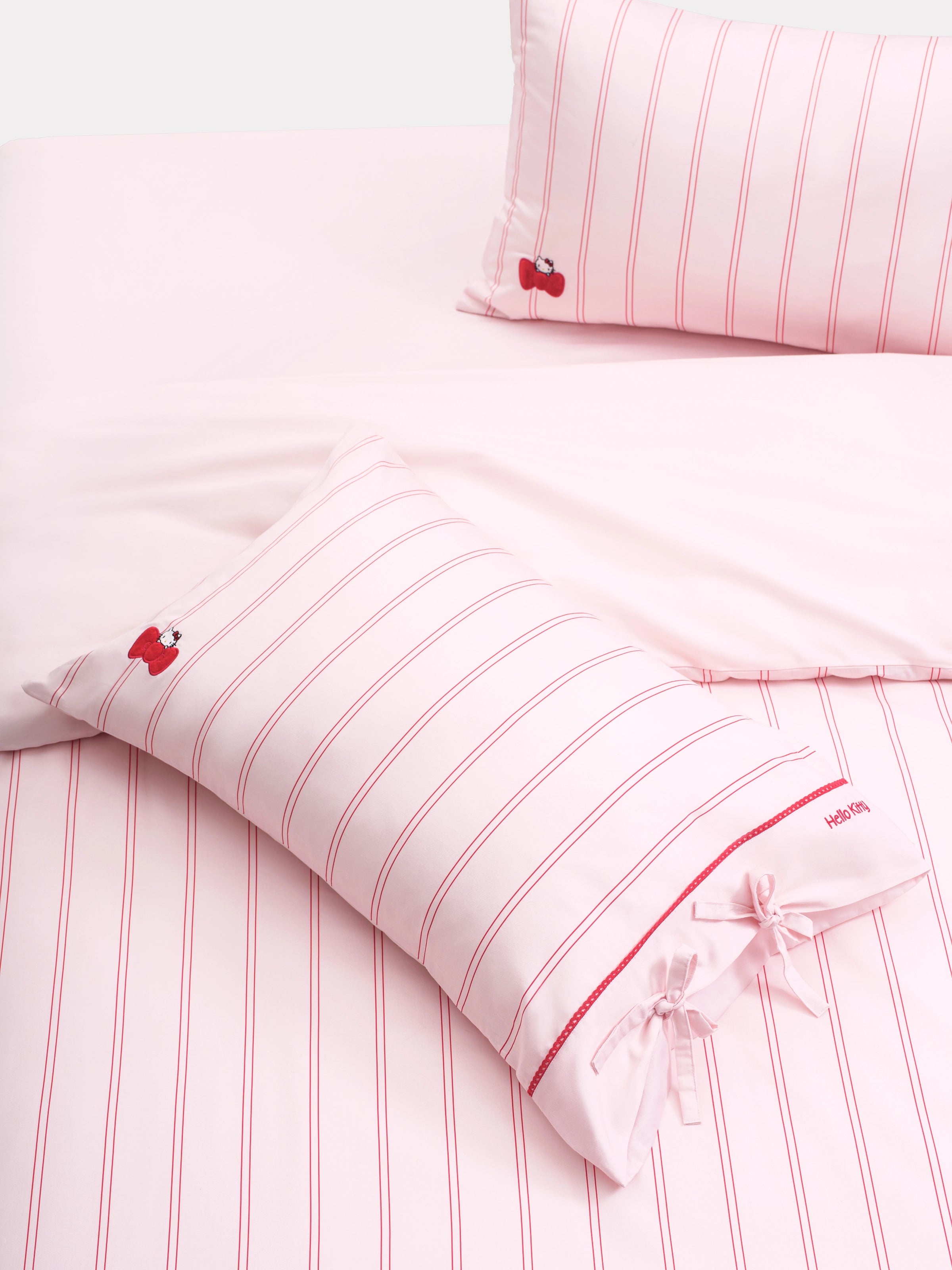 "Hello Kitty" Cotton Jacquard Bedding Set – Pink Stripes