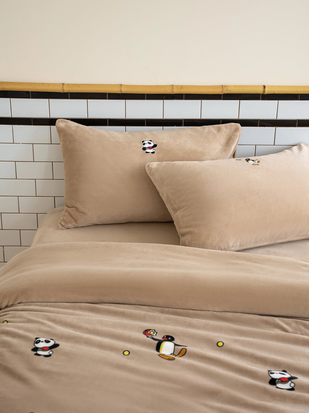 PIN!POM! Flannel Bedding Set – Brown