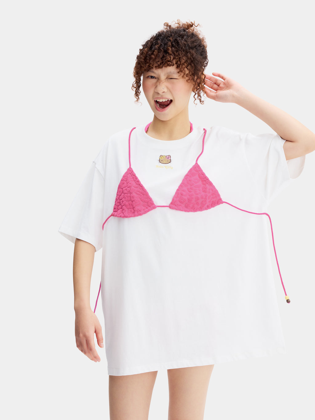 "Hello Kitty" Bikini Print T-Shirt – Hot Pink Leopard