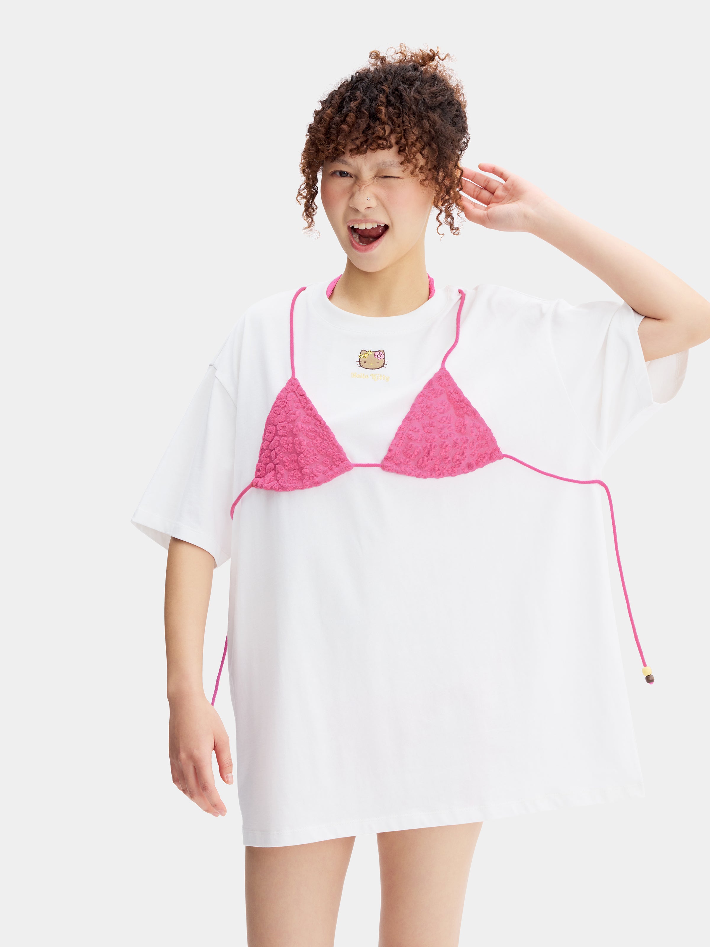 "Hello Kitty" Bikini Print T-Shirt – Hot Pink Leopard