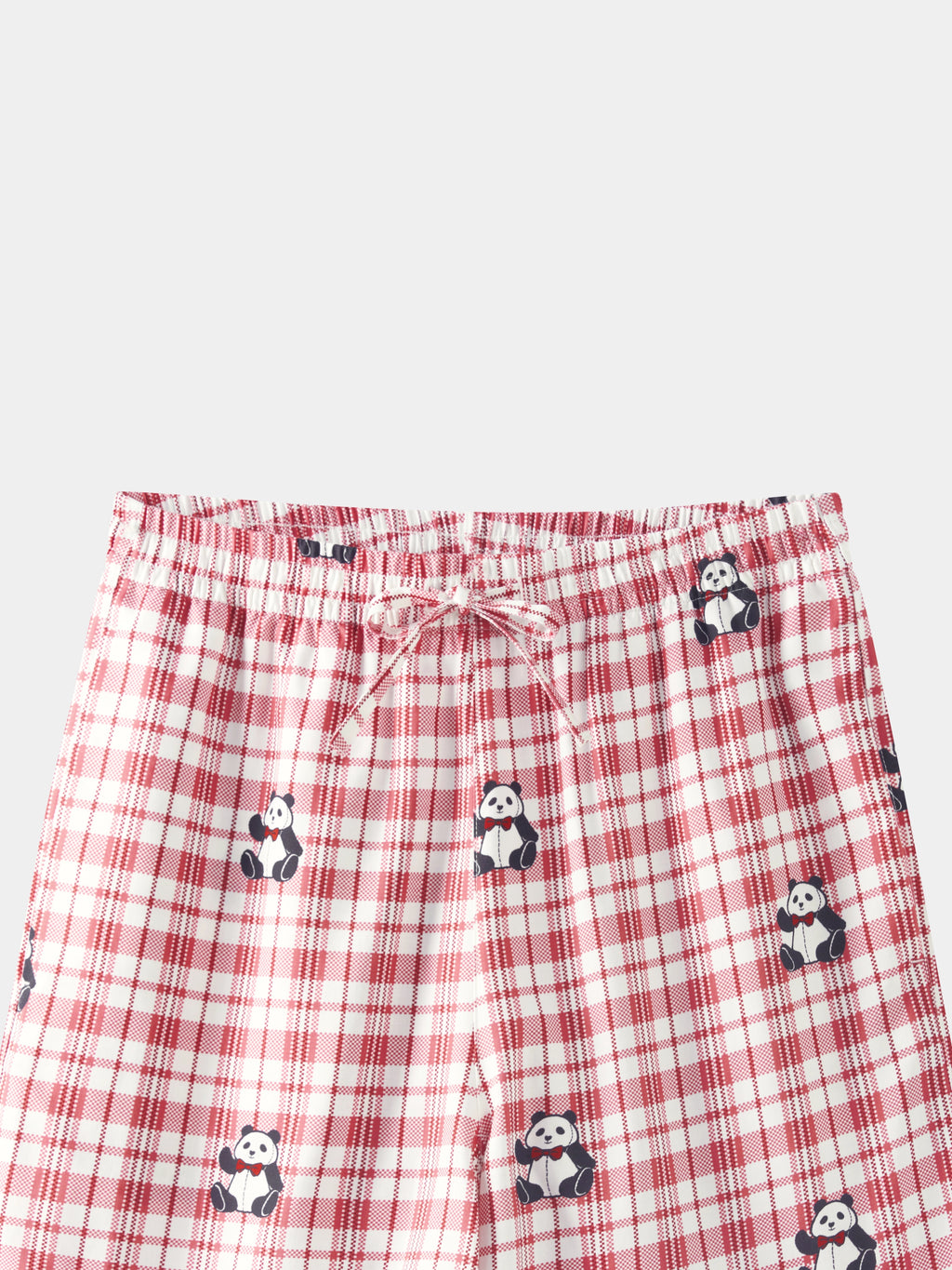 "Panda PomPom" Tencel Cotton Blend Short Sleeve Loungewear Set – Red Grid