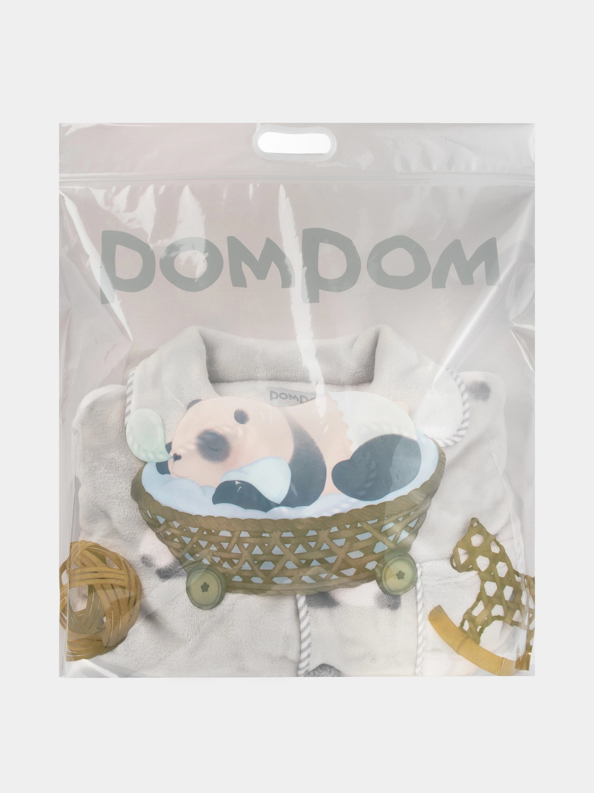 "Panda PomPom" Flannel Loungewear Set Gray