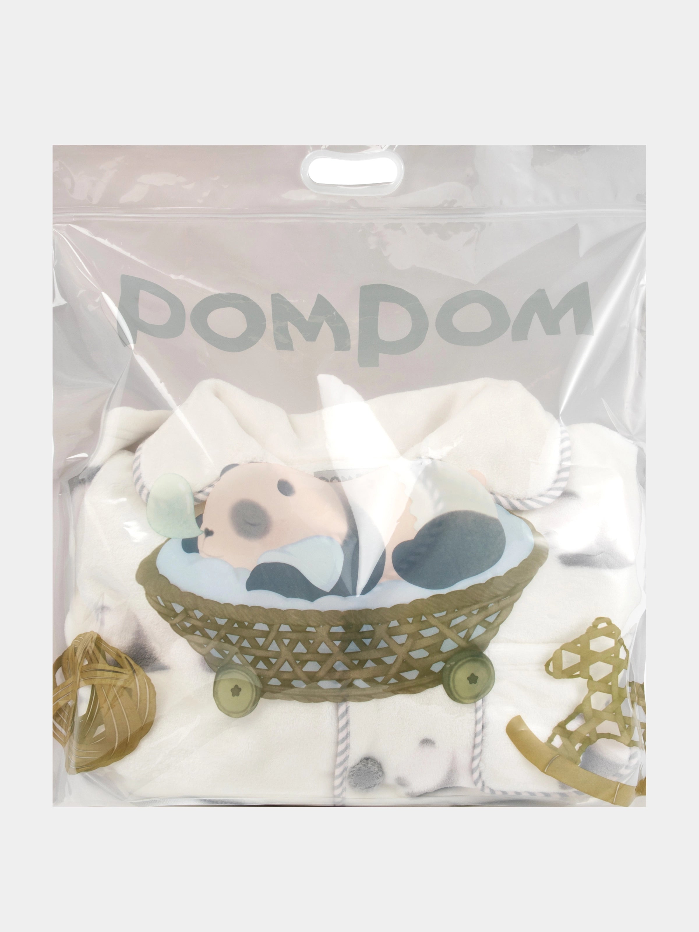 "Panda PomPom" Flannel Loungewear Set – Cream White