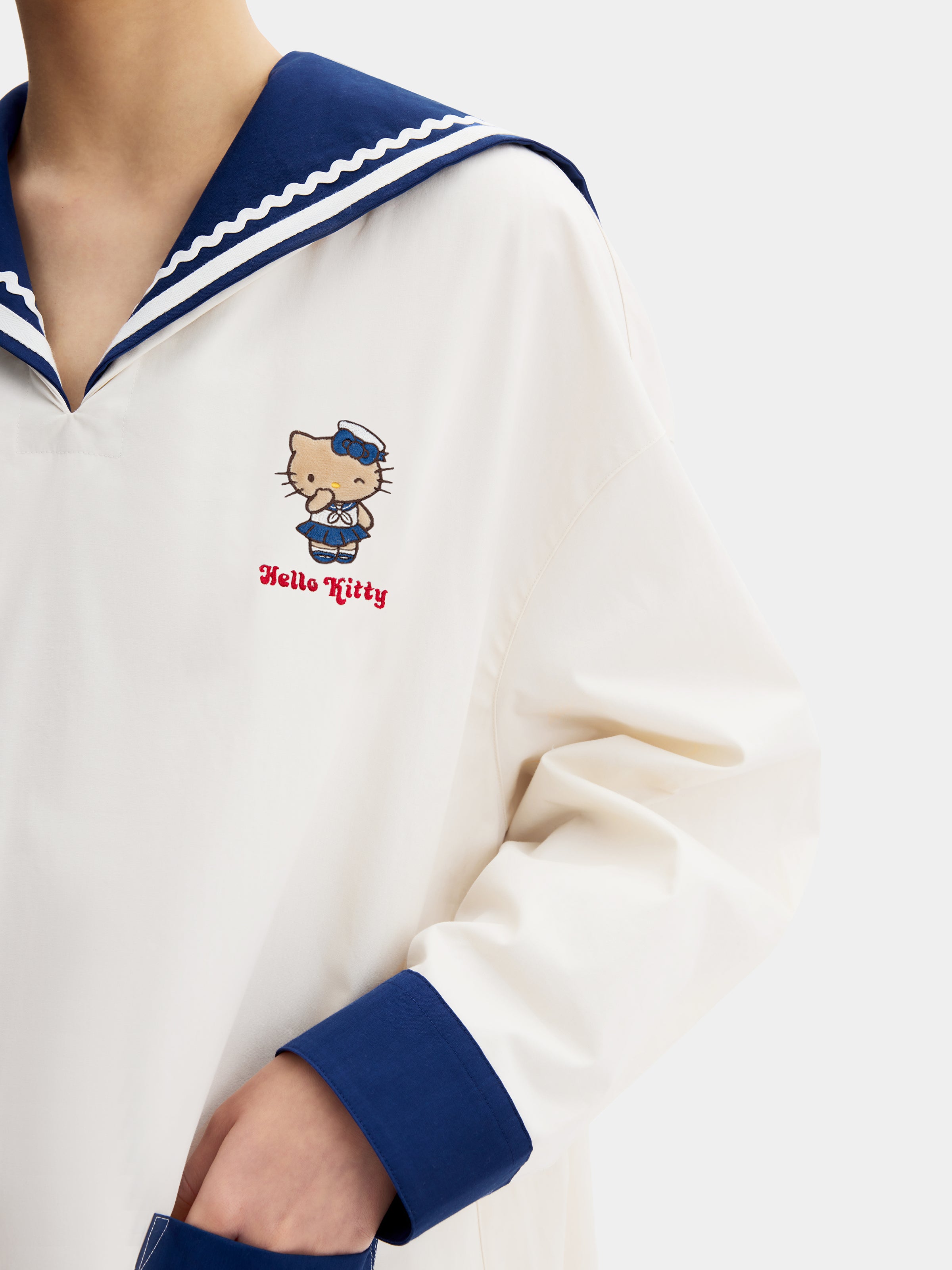 "Hello Kitty" Cotton Sailor Collar Long Sleeve Nightgown