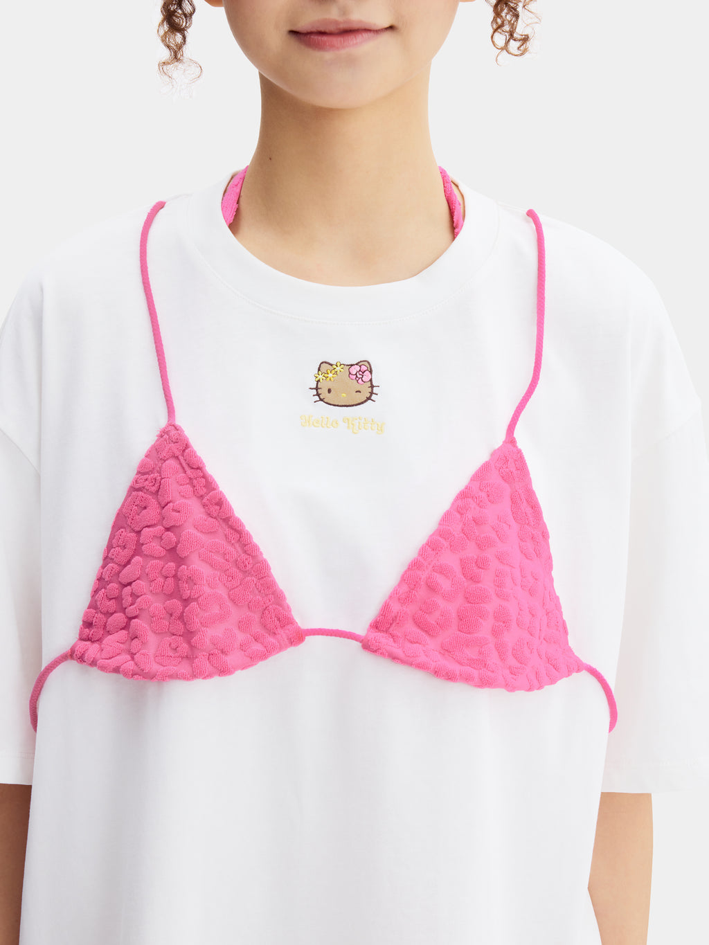 "Hello Kitty" Bikini Print T-Shirt – Hot Pink Leopard