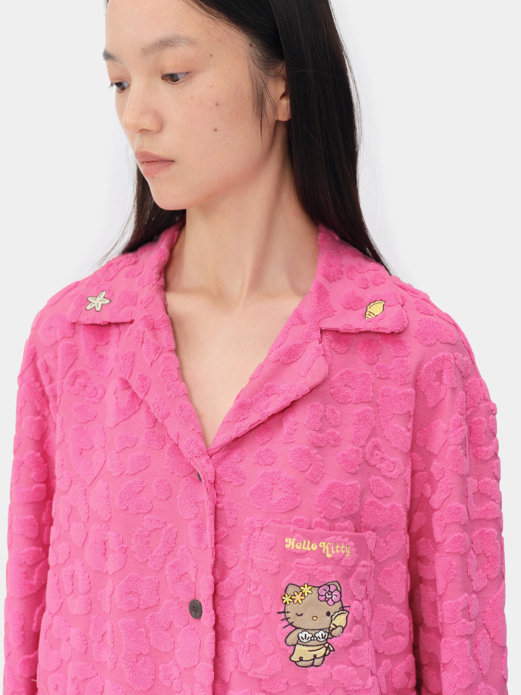 "Hello Kitty" Terry Loungewear Set Long Sleeve – Hot Pink Leopard
