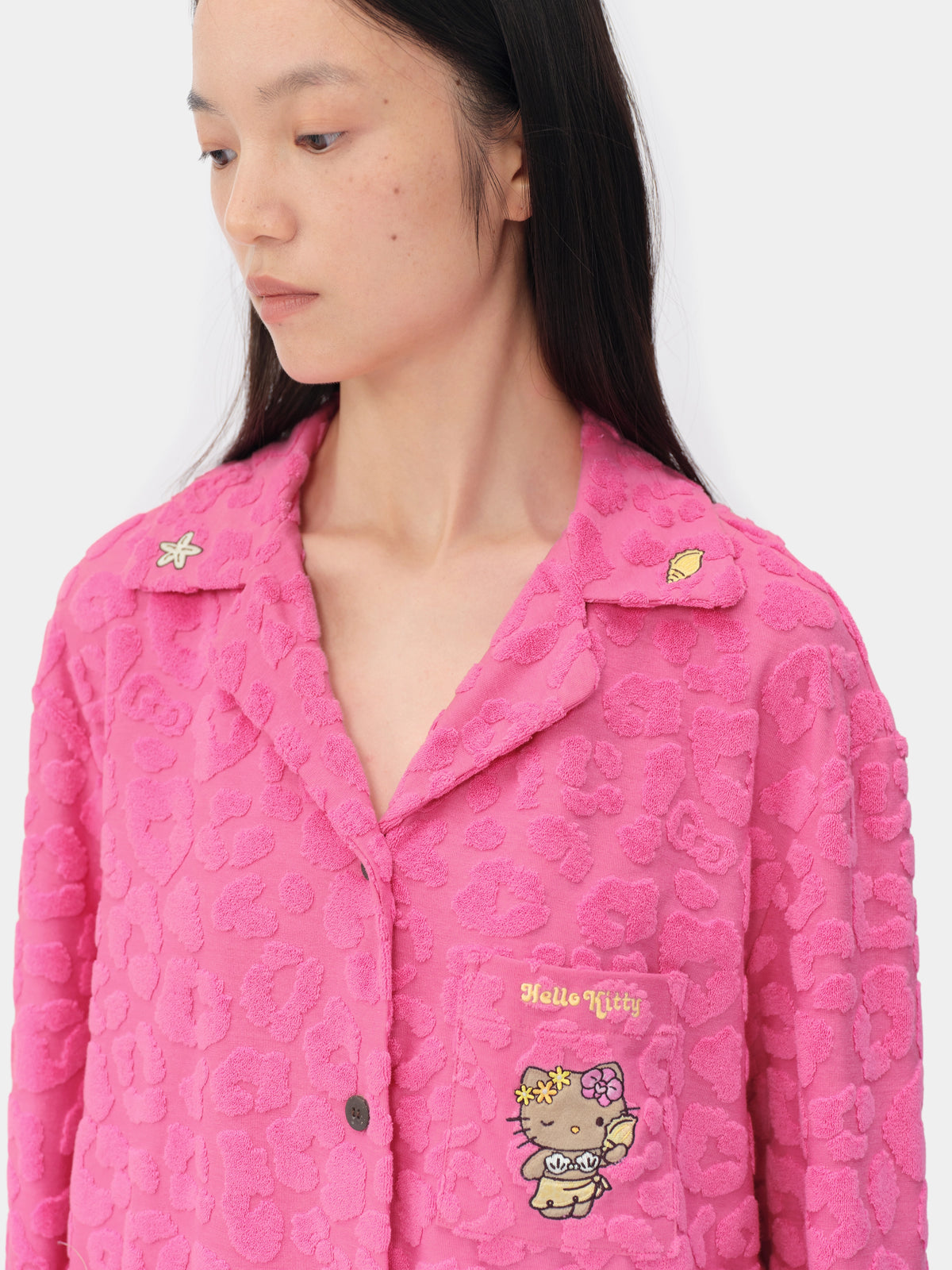 "Hello Kitty" Terry Loungewear Set Long Sleeve – Hot Pink Leopard