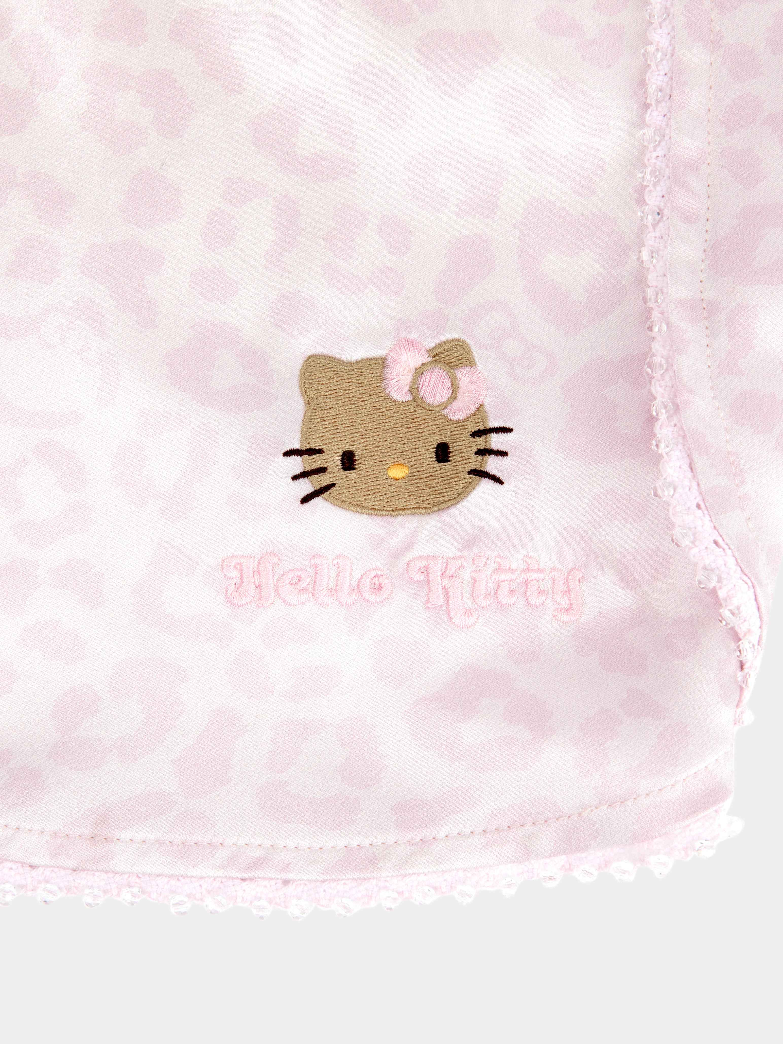 "Hello Kitty" Premium Heavy Mulberry Silk Strap Top & Shorts Pajama Set – Pink Leopard