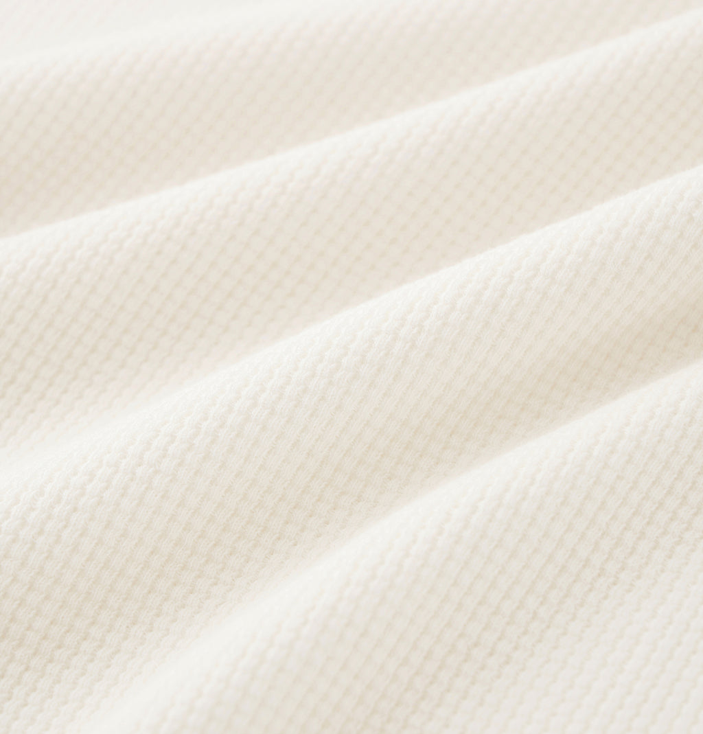 "Panda PomPom" Waffle Checks Polo Collar Nightgown – Cream White