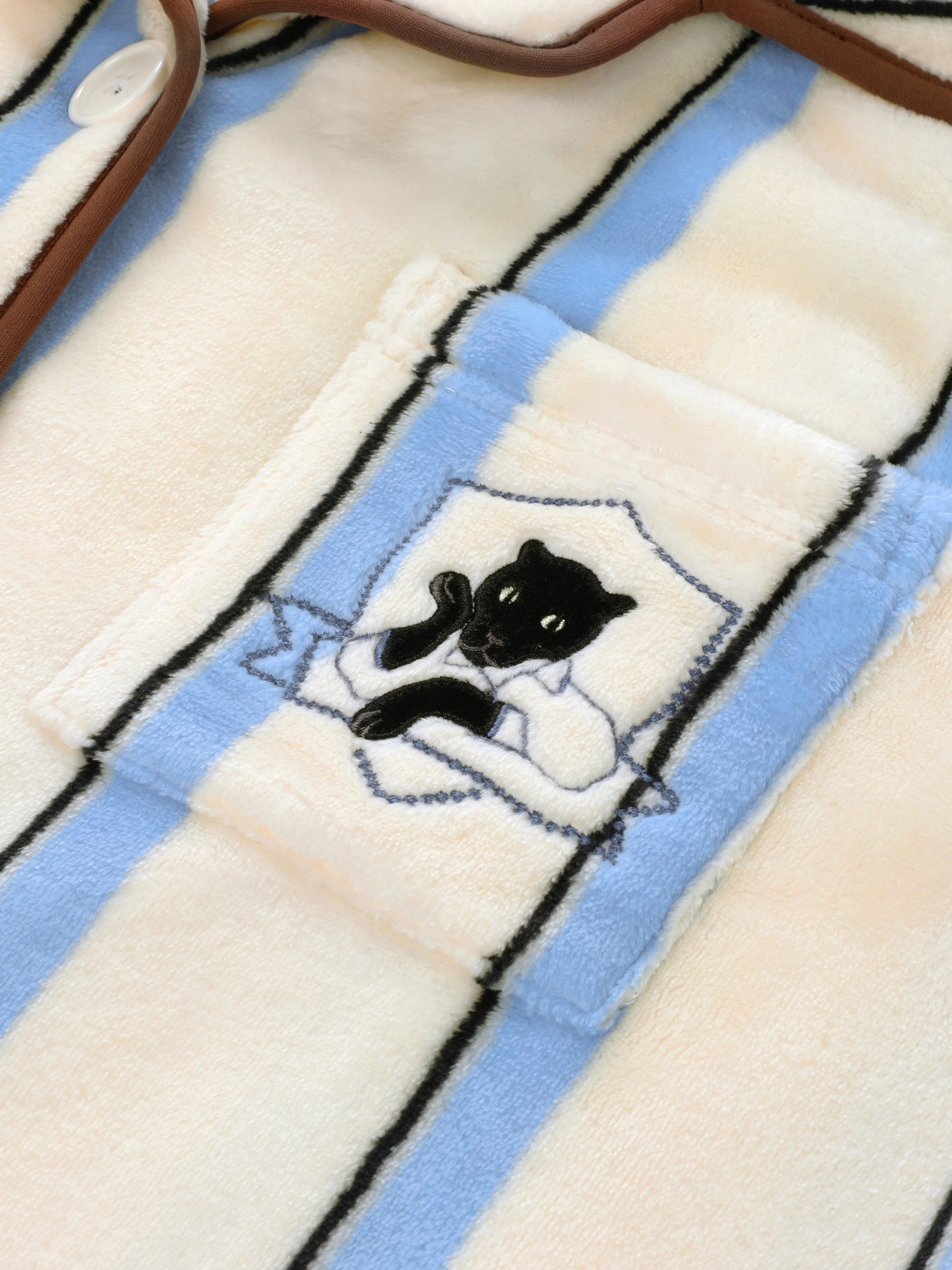 “Urban Jungle” Flannel Loungewear Set Blue and White Stripes