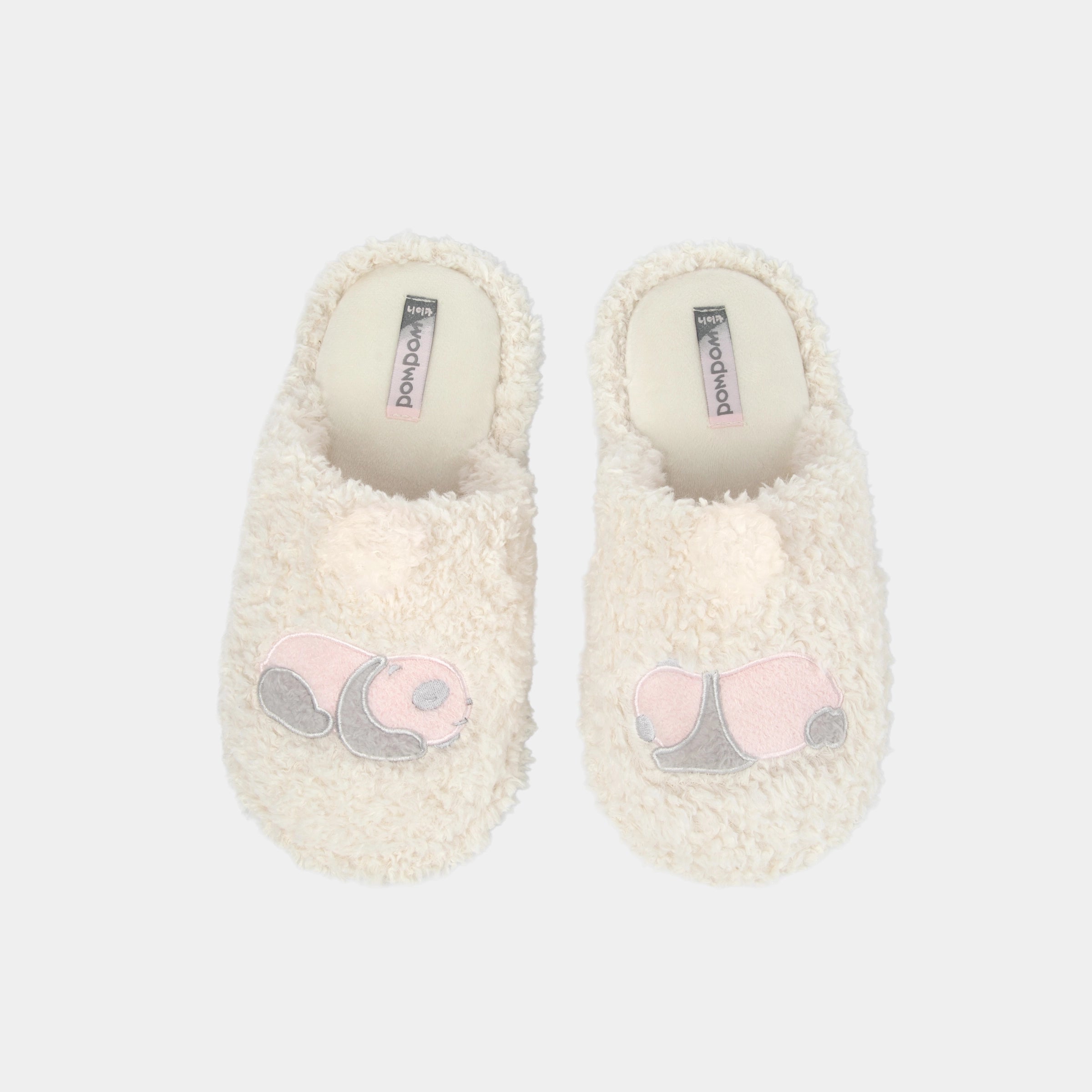 “Panda PomPom”Fluffy Slippers Cream White