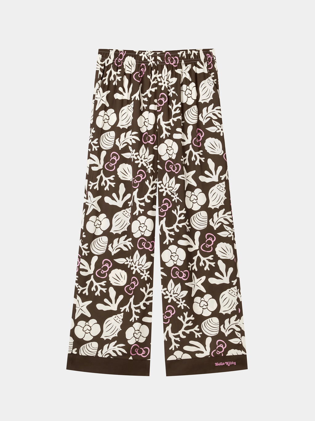 "Hello Kitty" Satin Loungewear Set Long Sleeve – Coconut Brown