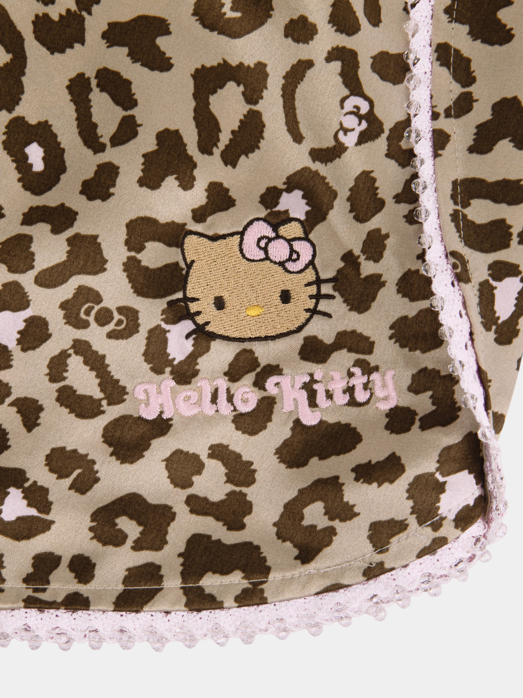 "Hello Kitty" Premium Heavy Mulberry Silk Strap Top & Shorts Pajama Set – Leopard