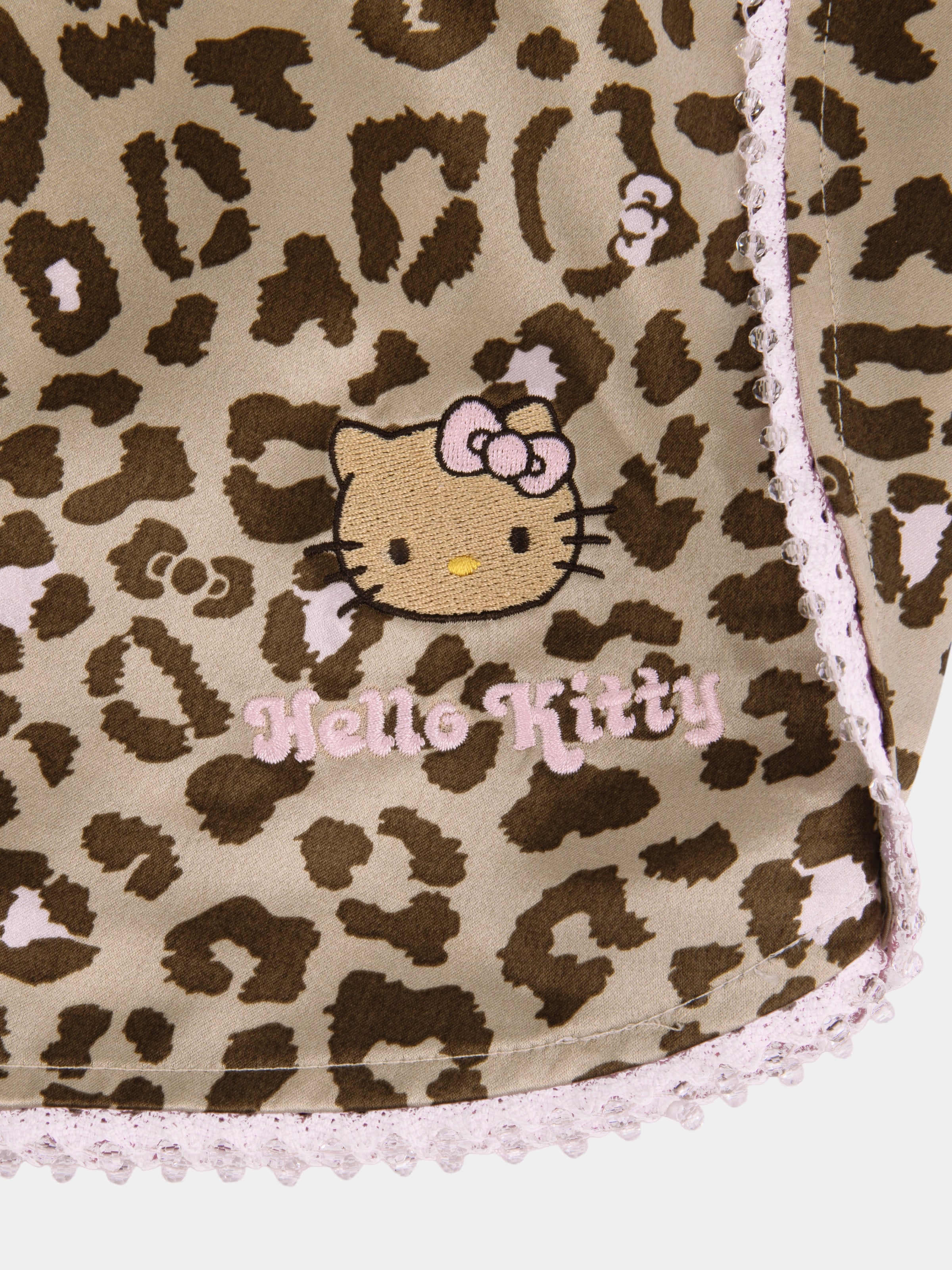 "Hello Kitty" Premium Heavy Mulberry Silk Strap Top & Shorts Pajama Set – Leopard