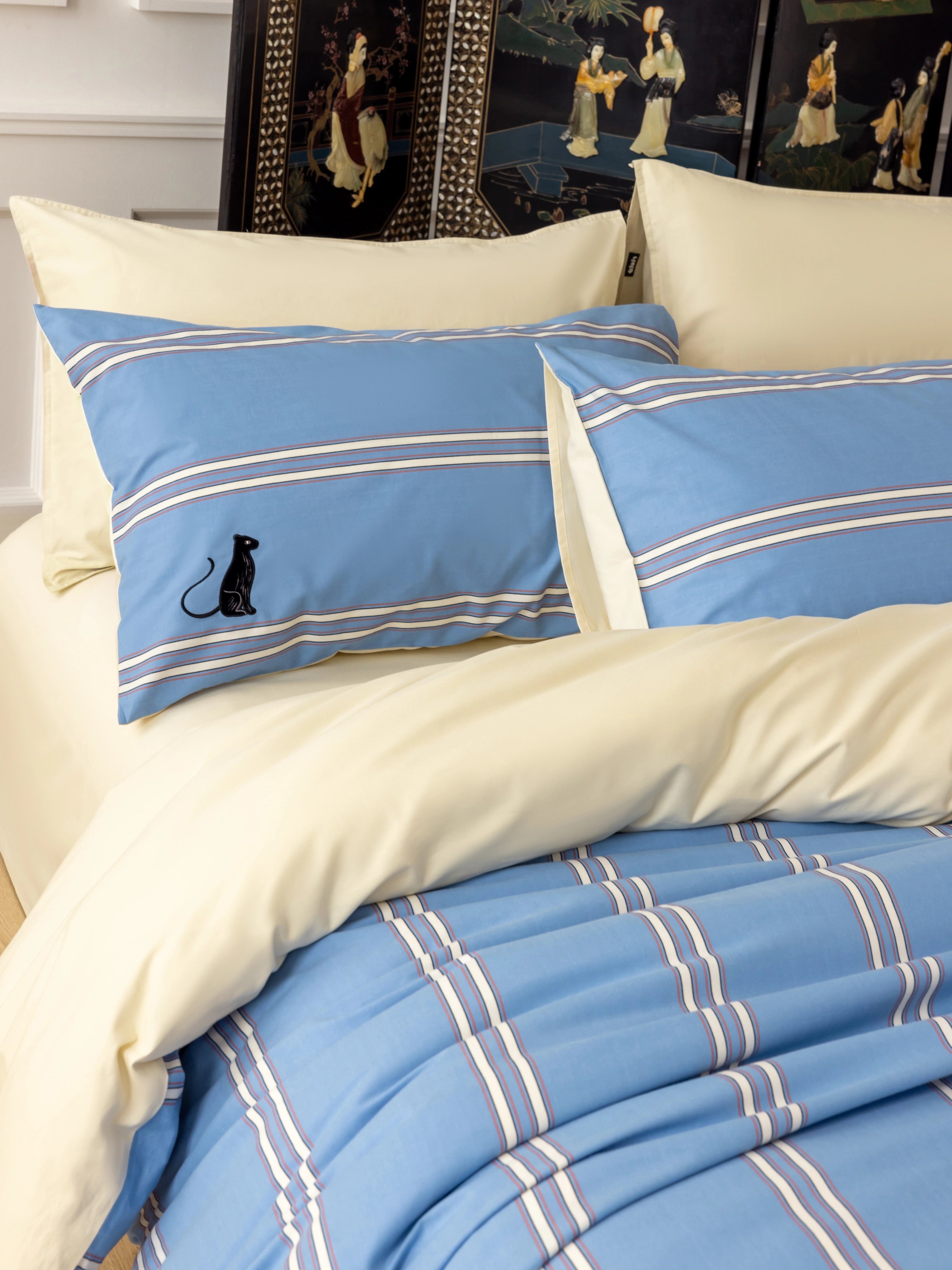 "Urban Jungle" Black Panther Yarn-Dyed Cotton Bedding Set – Blue