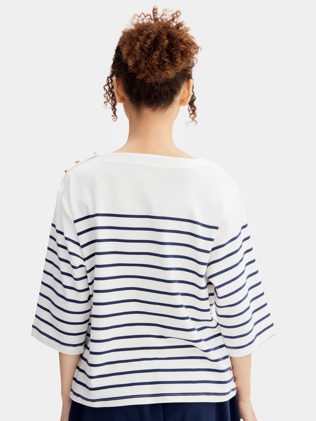 "Hello Kitty" Stretch Cotton Jersey Breton Stripe Loungewear Set Boat Neck Short Sleeve