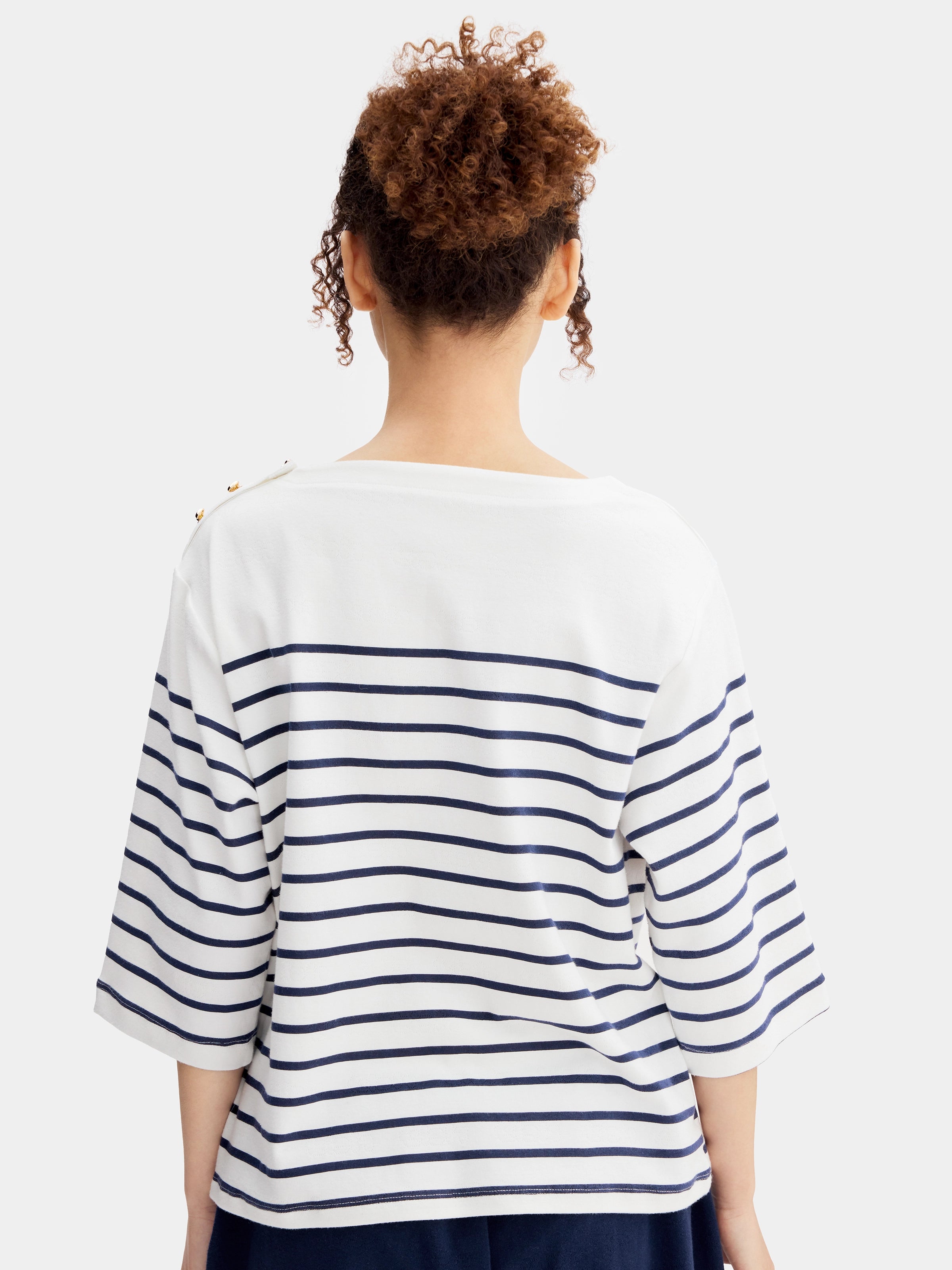 "Hello Kitty" Stretch Cotton Jersey Breton Stripe Loungewear Set Boat Neck Short Sleeve