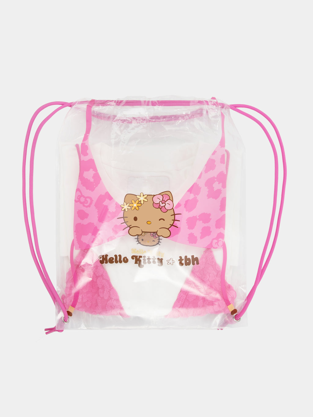 "Hello Kitty" Bikini Print T-Shirt – Hot Pink Leopard