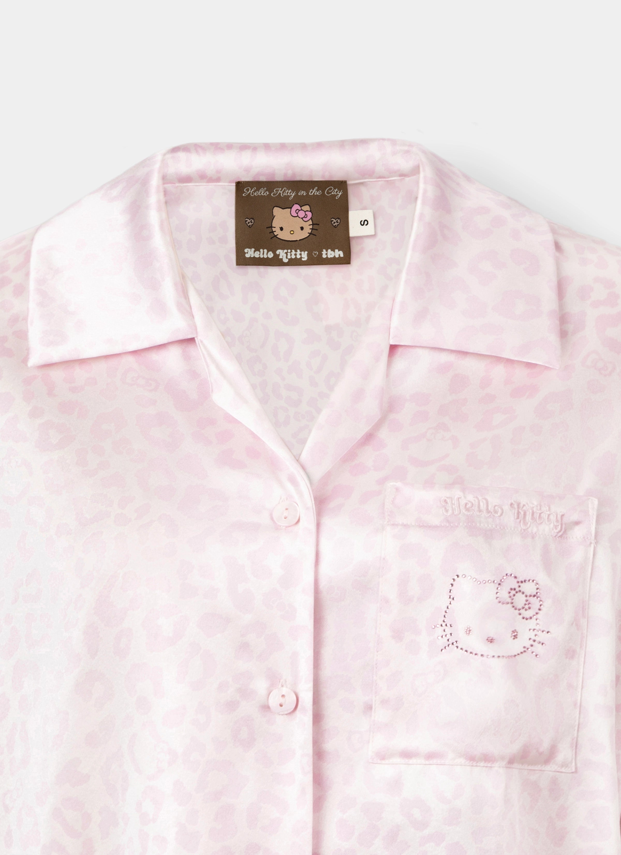 "Hello Kitty" Premium Heavy Mulberry Silk Loungewear Set Pink Leopard