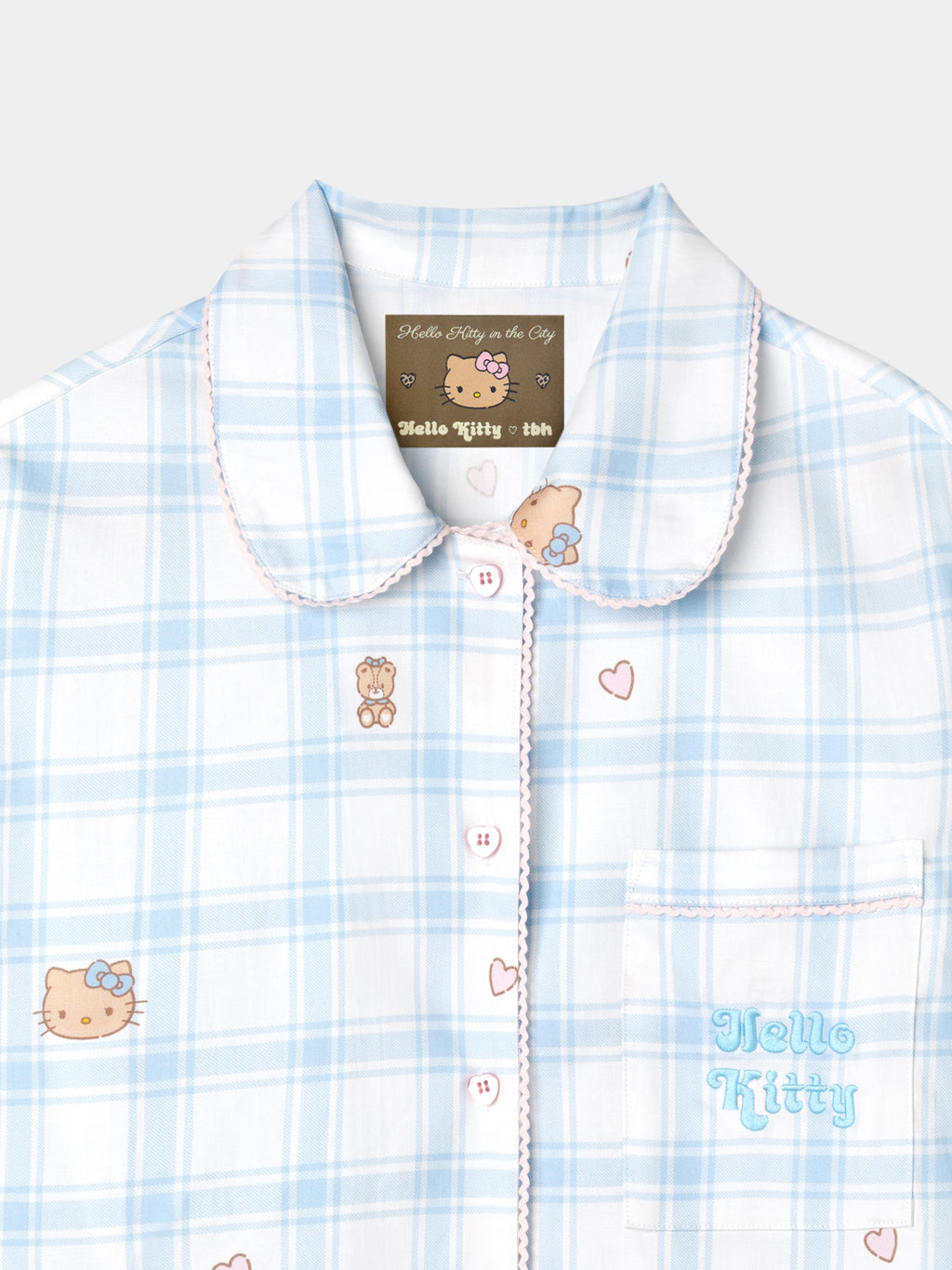 "Hello Kitty" Tencel Cotton Blend Short Sleeve Loungewear Set – Hello Kitty Check