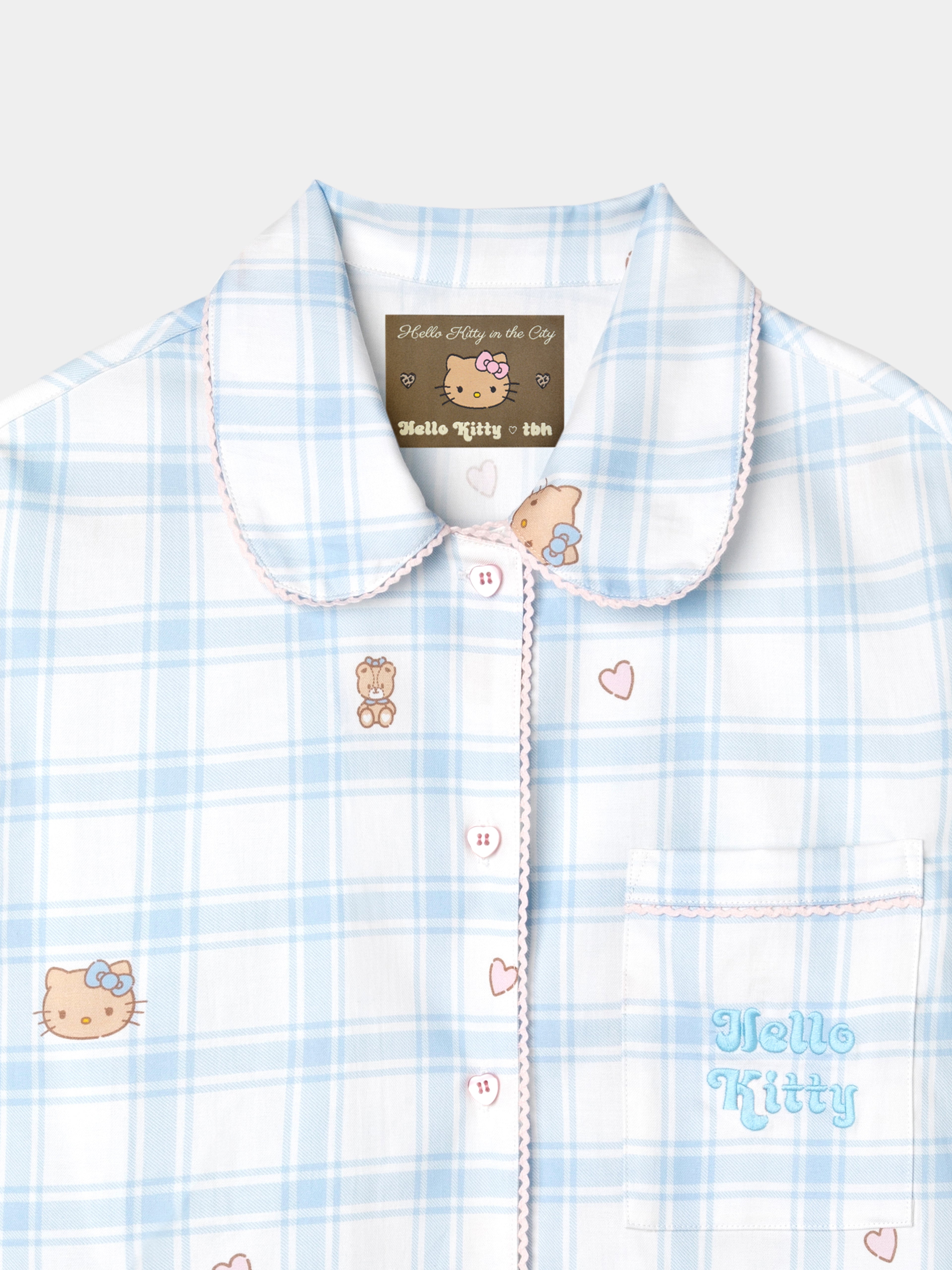 "Hello Kitty" Tencel Cotton Blend Short Sleeve Loungewear Set – Hello Kitty Check