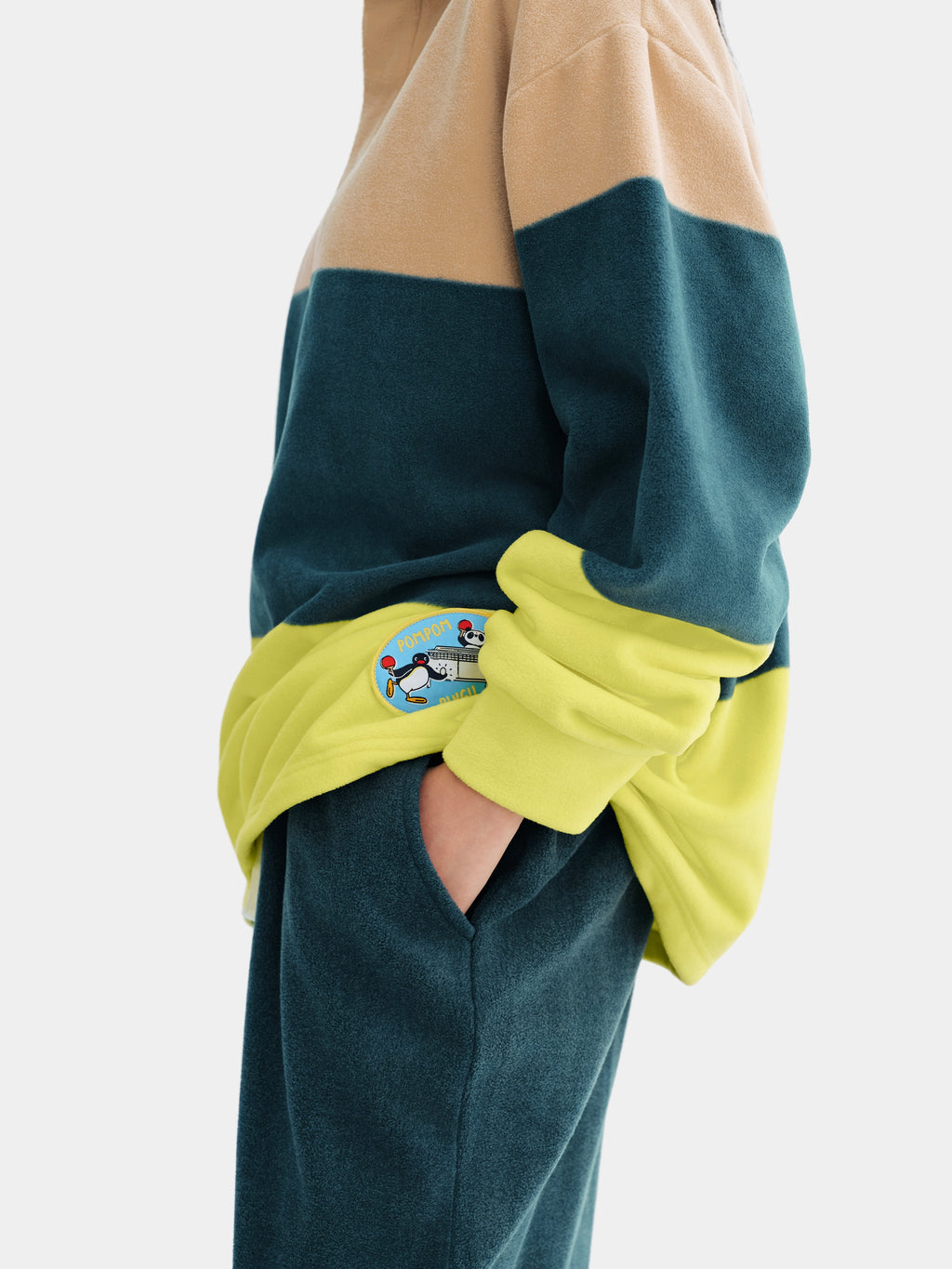 ชุดลำลองเสื้อโปโลผ้าฟลีซ PIN!POM! - แขนยาวและกางเกงขาสั้น - ลายทางสีเหลืองและน้ำตาล