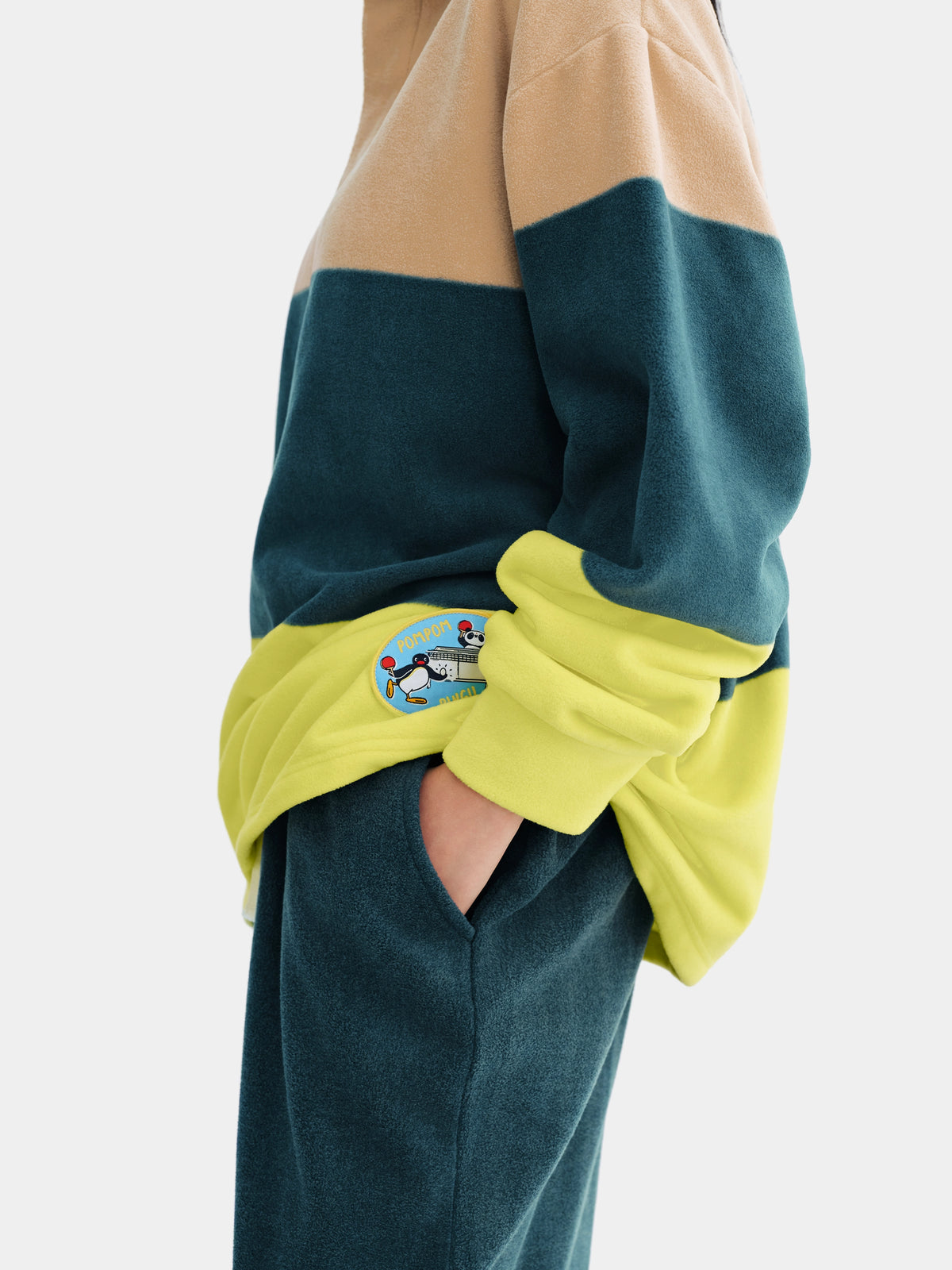 ชุดลำลองเสื้อโปโลผ้าฟลีซ PIN!POM! - แขนยาวและกางเกงขาสั้น - ลายทางสีเหลืองและน้ำตาล