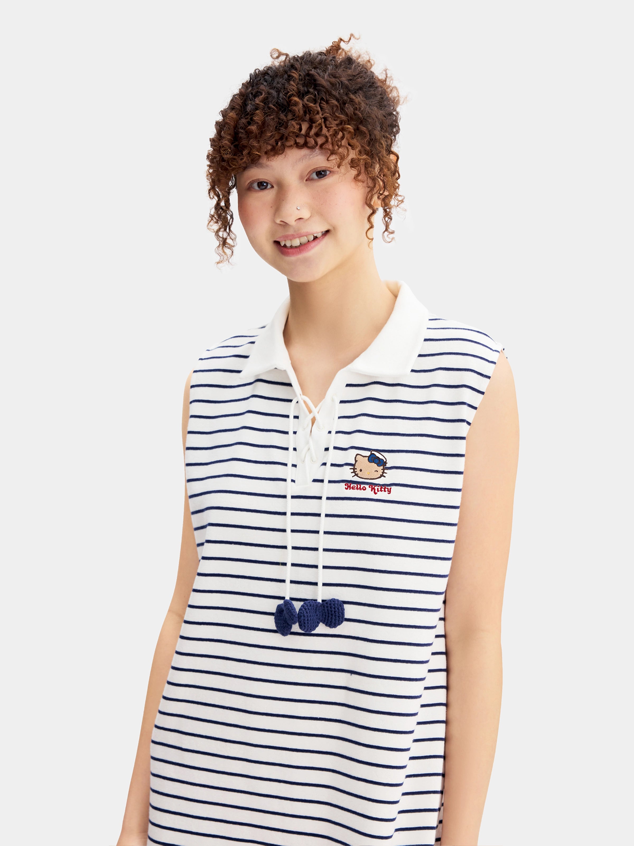 "Hello Kitty" Stretch Cotton Breton Stripe Jersey Tank Dress