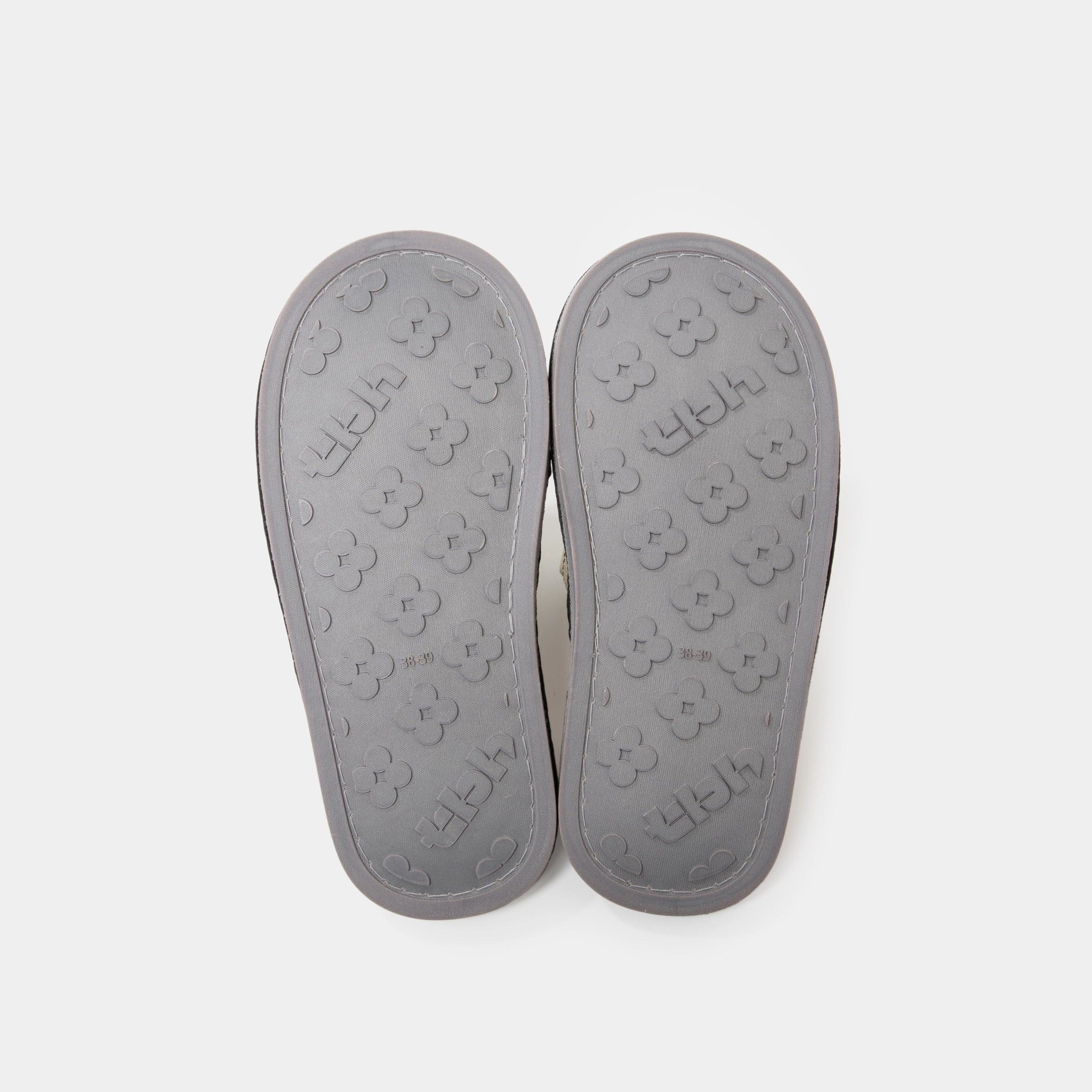 "Panda PomPom" Woven Slippers – Black Grid
