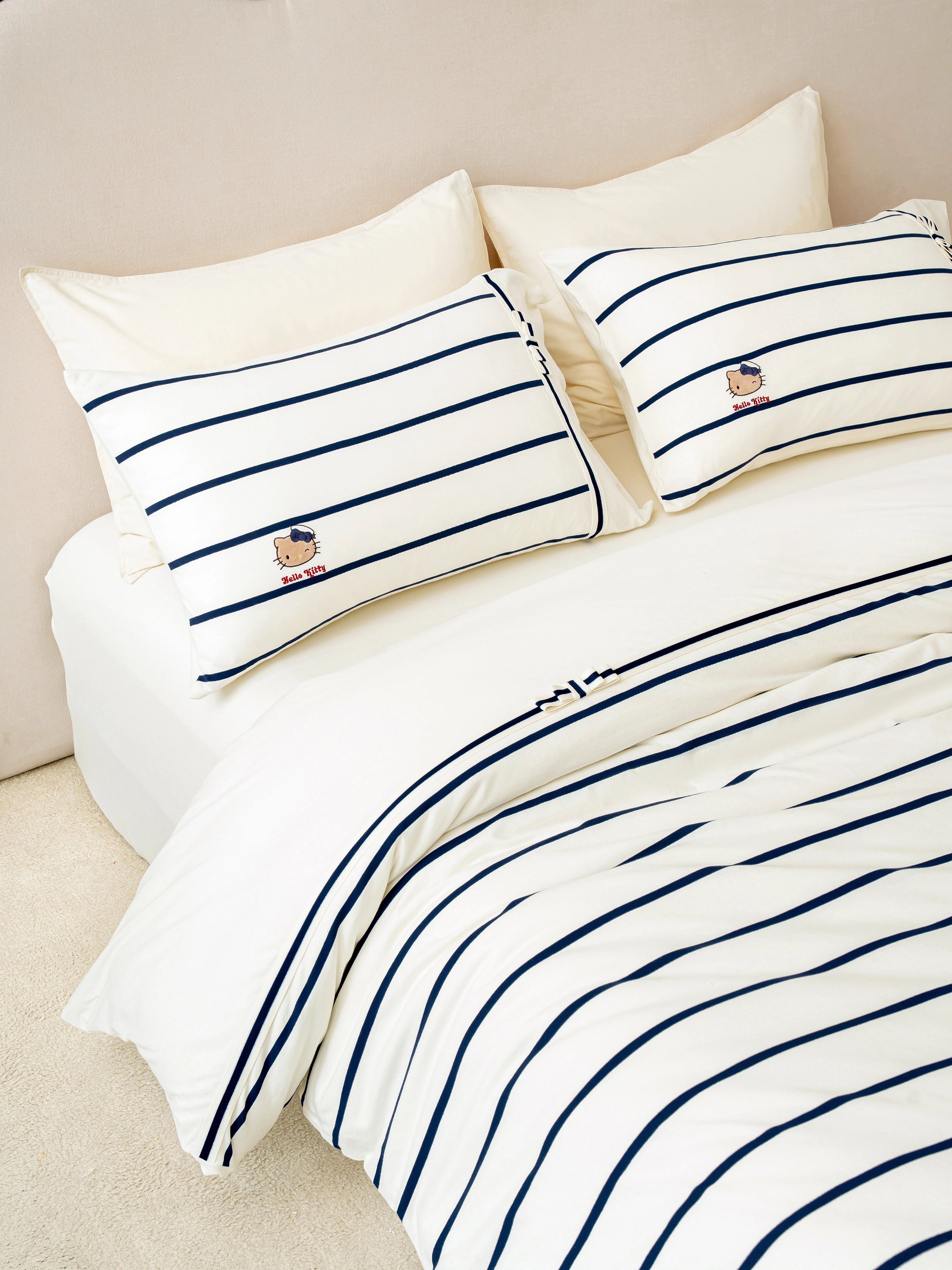 "Hello Kitty" Cotton Jersey Bedding Set – Breton Stripe