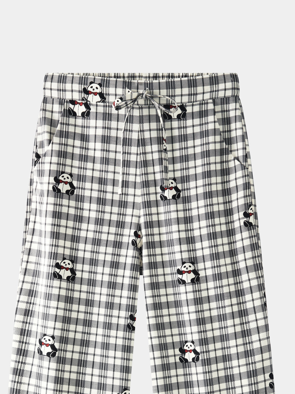 "Panda PomPom" Tencel Cotton Blend Loungewear Set – Black Grid