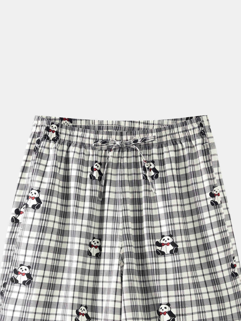 "Panda PomPom" Tencel Cotton Blend Short Loungewear Set – Black Grid
