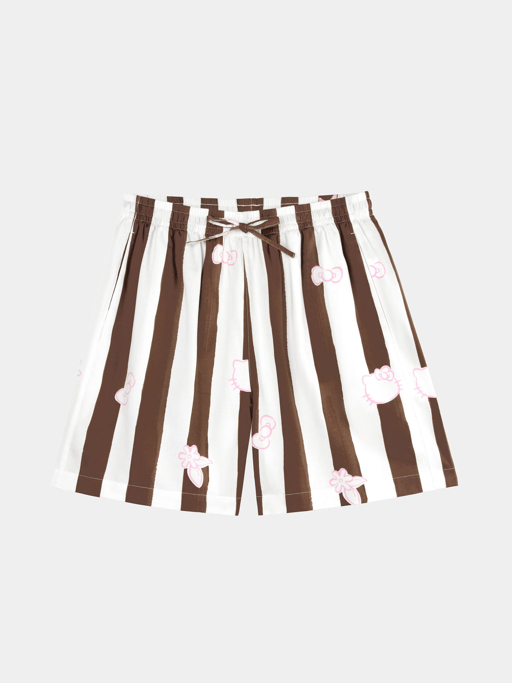 "Hello Kitty" Tencel Cotton Blend Loungewear Set Short Sleeve & Shorts – Coconut Brown