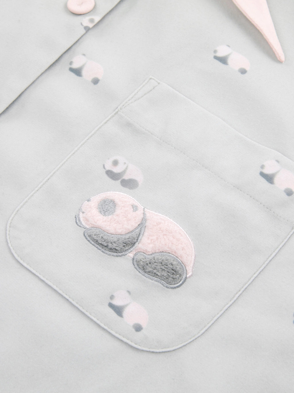 "Panda PomPom" Polar Fleece Neckerchief Loungewear Set – Gray